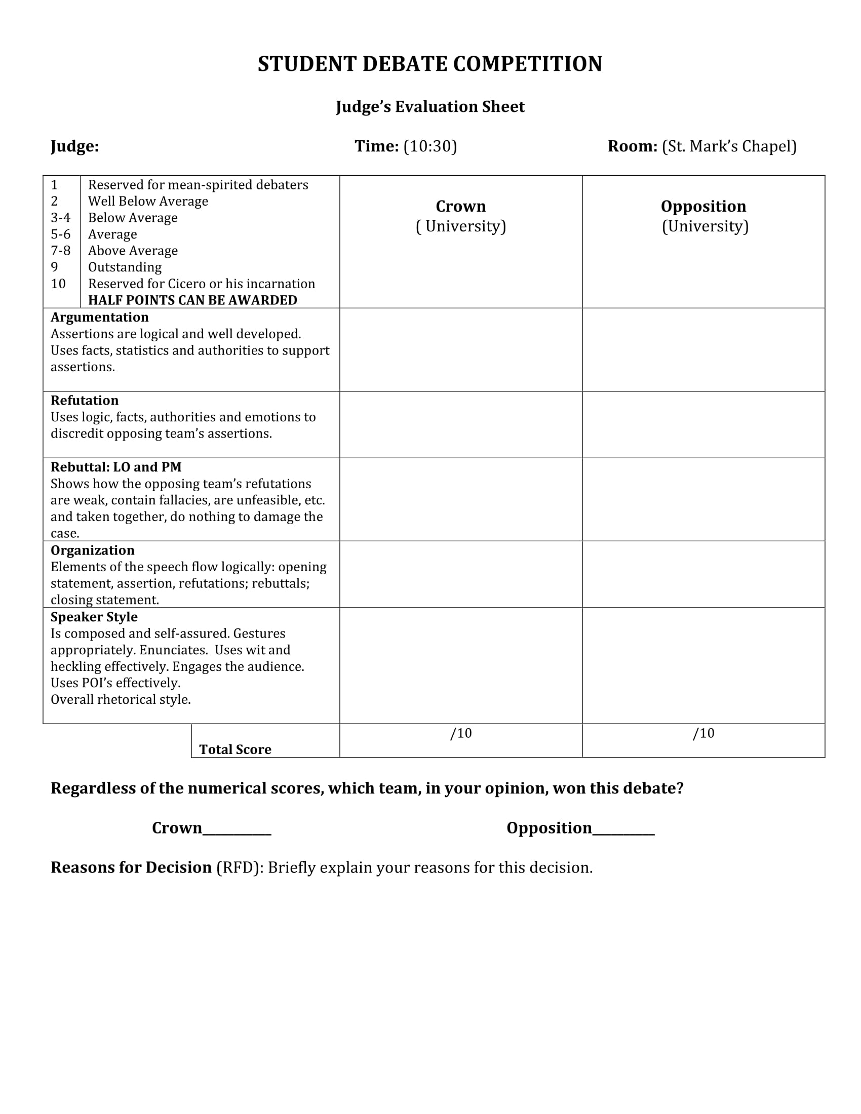 debate judge evaluation sheet form 1