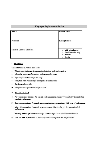 employee perforamance reviews form