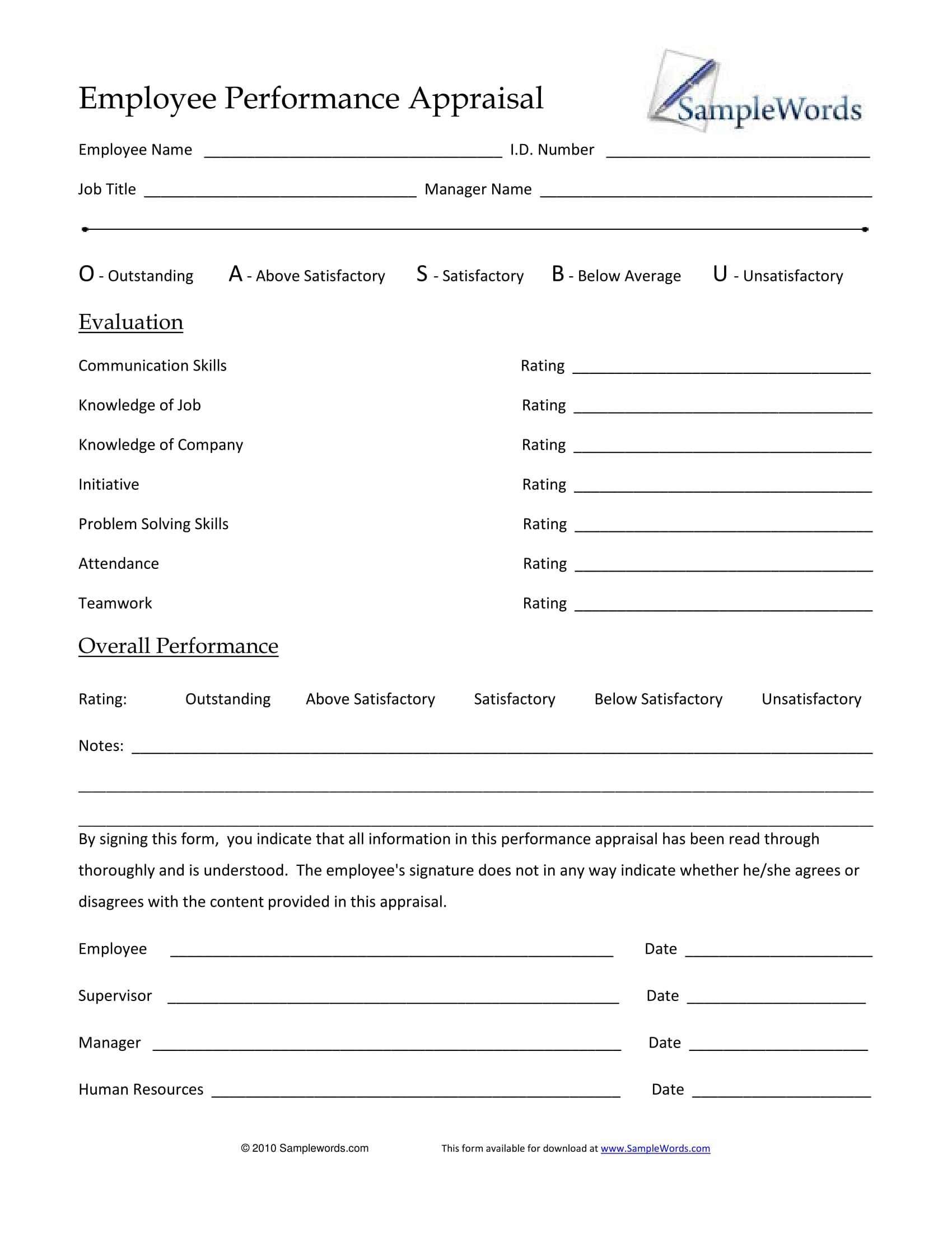 employee performance appraisal form 1