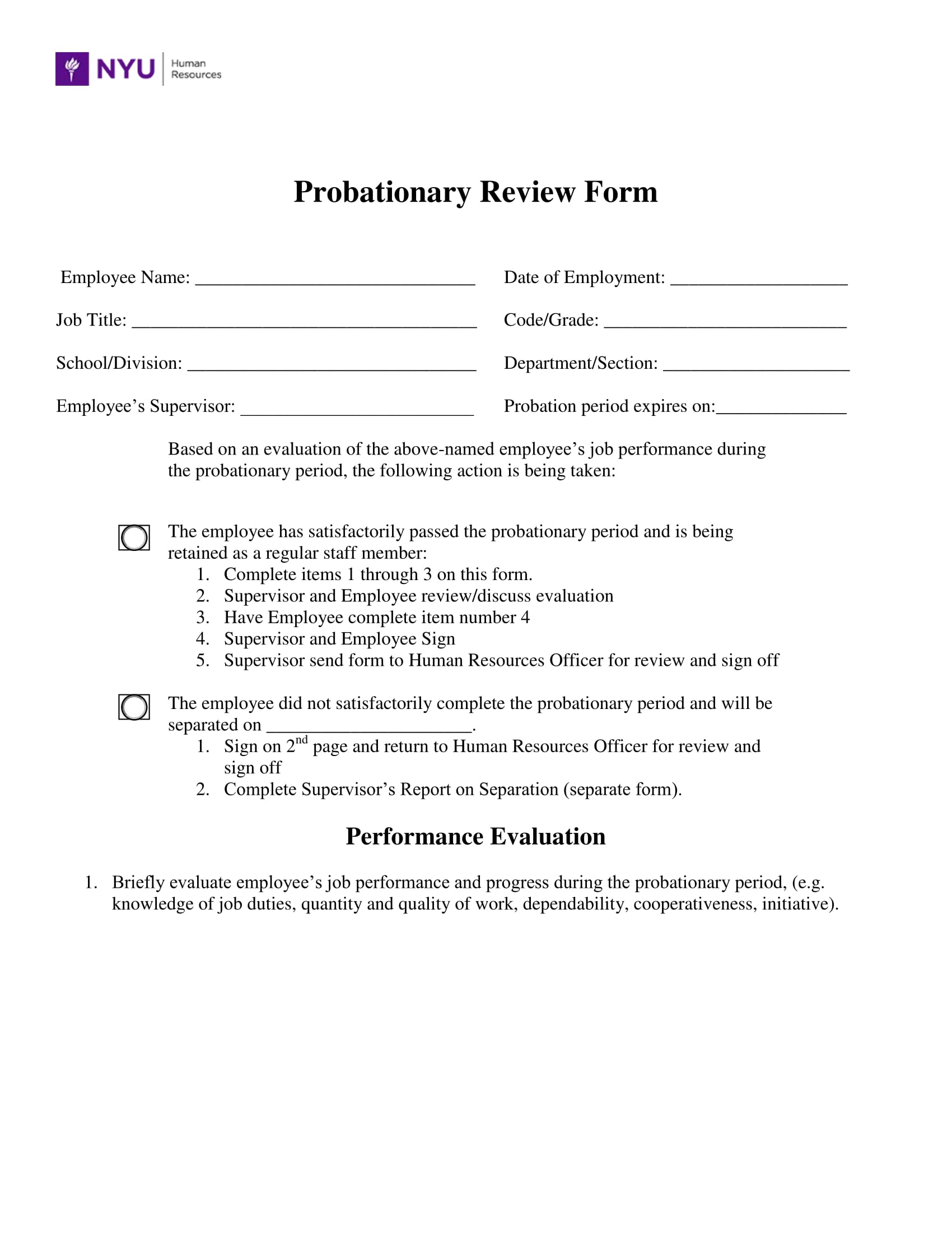 employee probationary review form 1