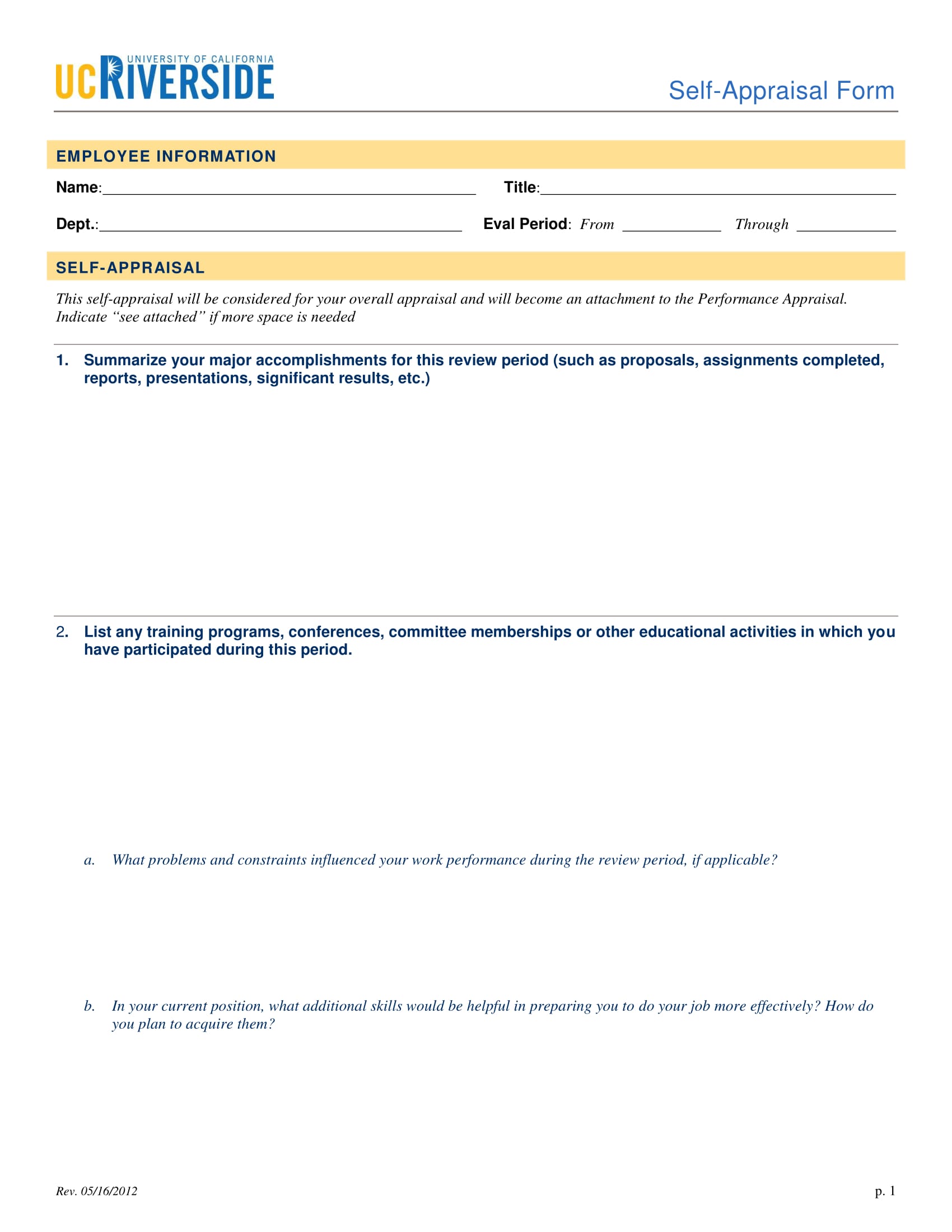 employee self appraisal form 1