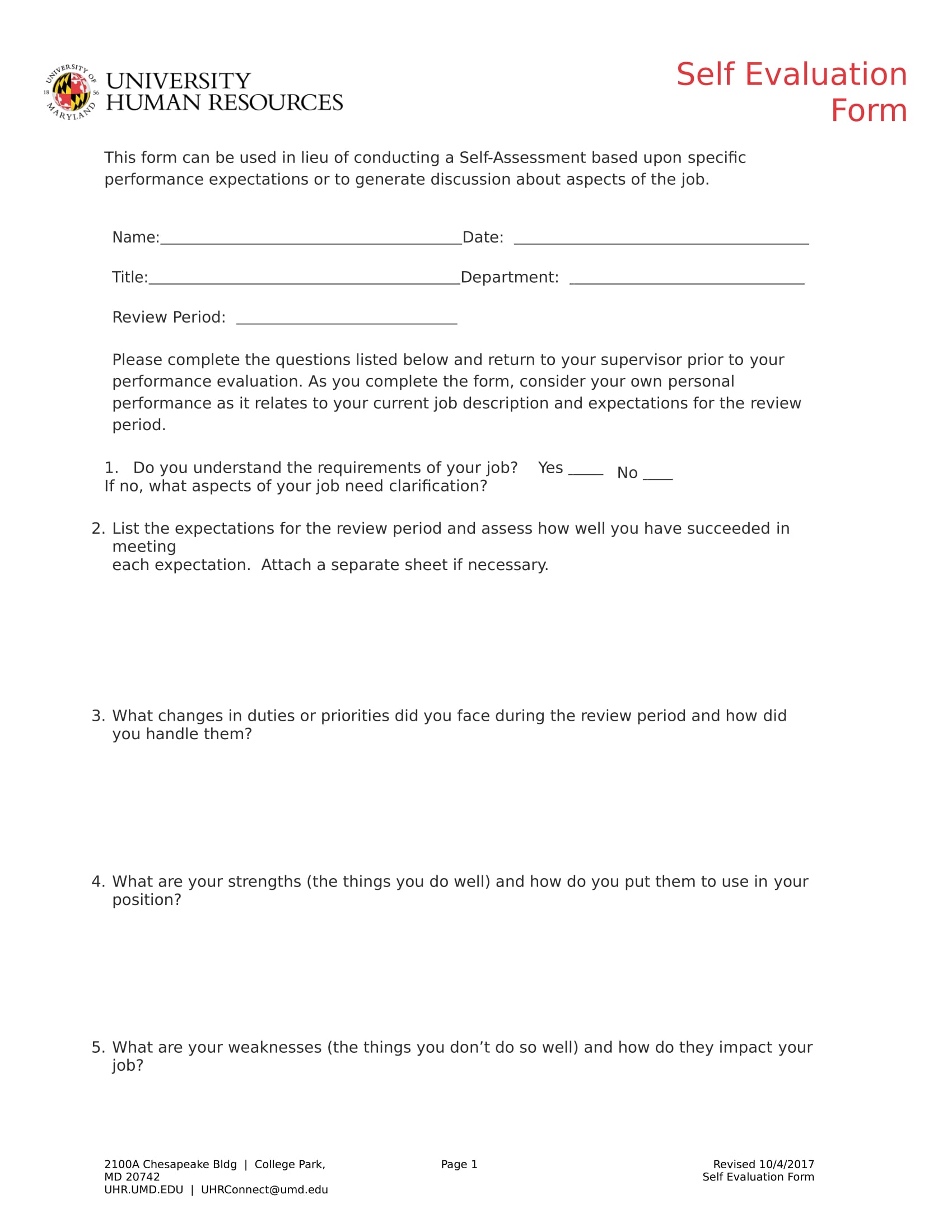 employee self evaluation form in doc 11