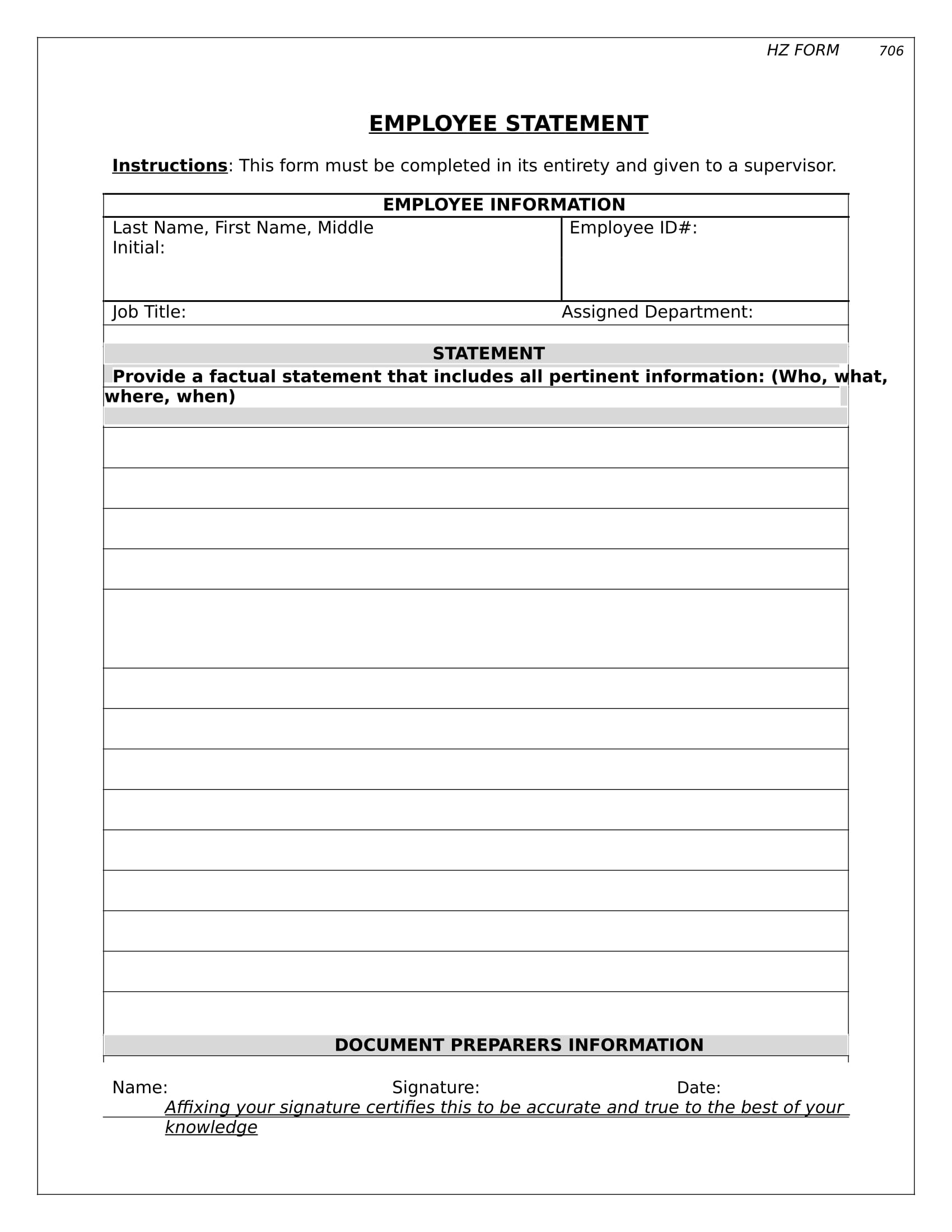 employee statement form sample 1