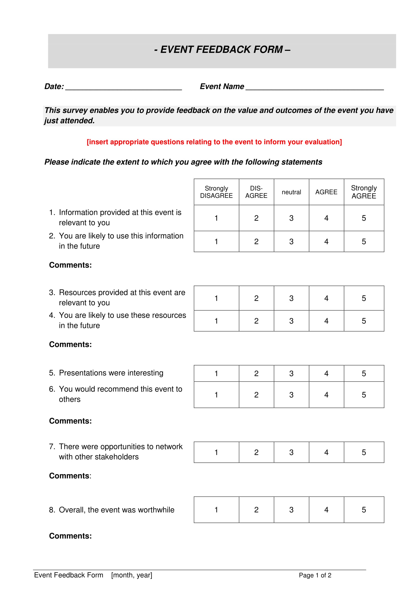 event feedback review form 1