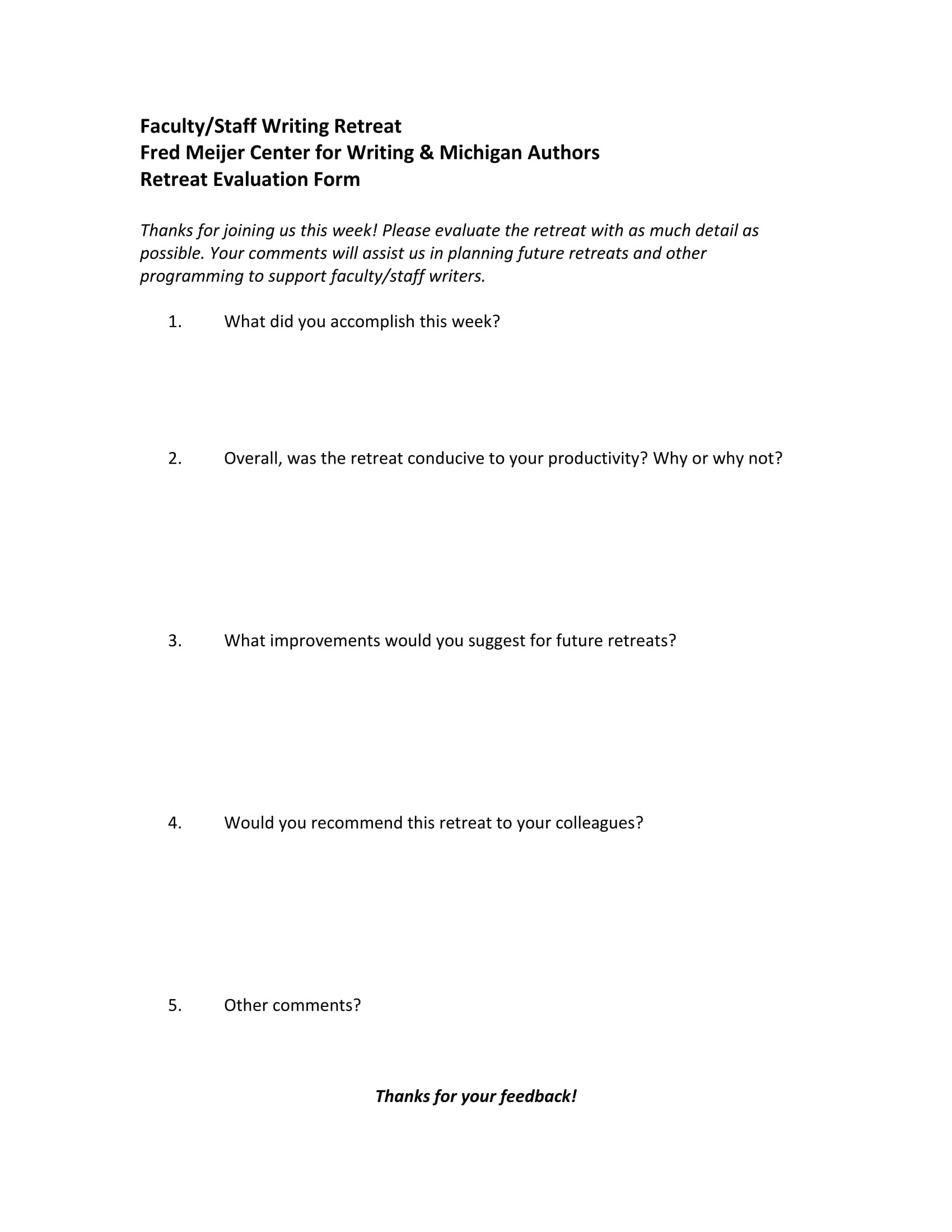faculty writing retreat evaluation form 1