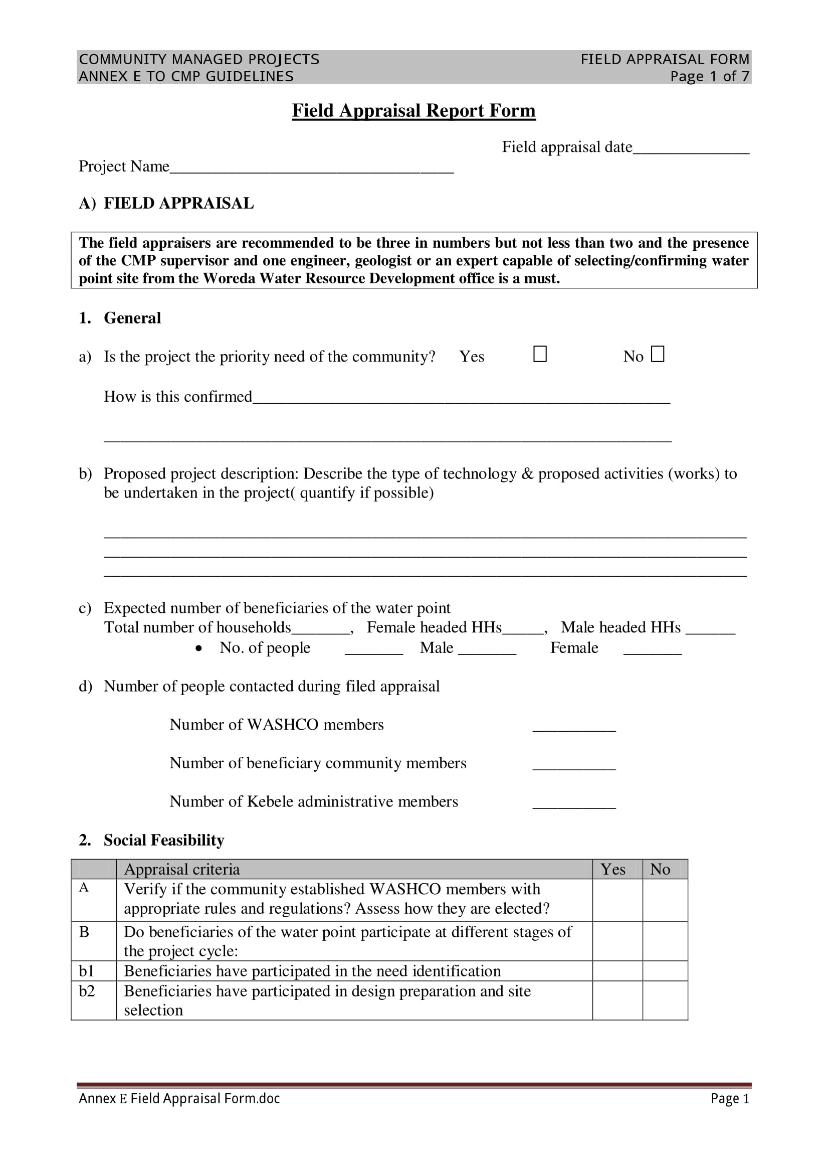 field appraisal report form 1