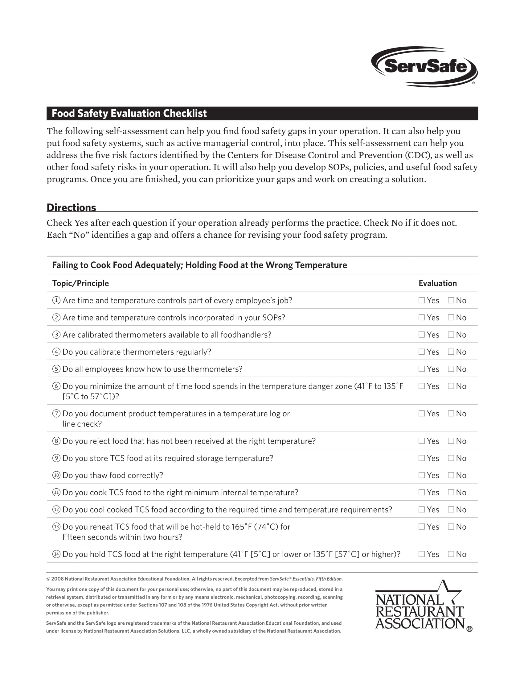 food safety evaluation checklist form 1