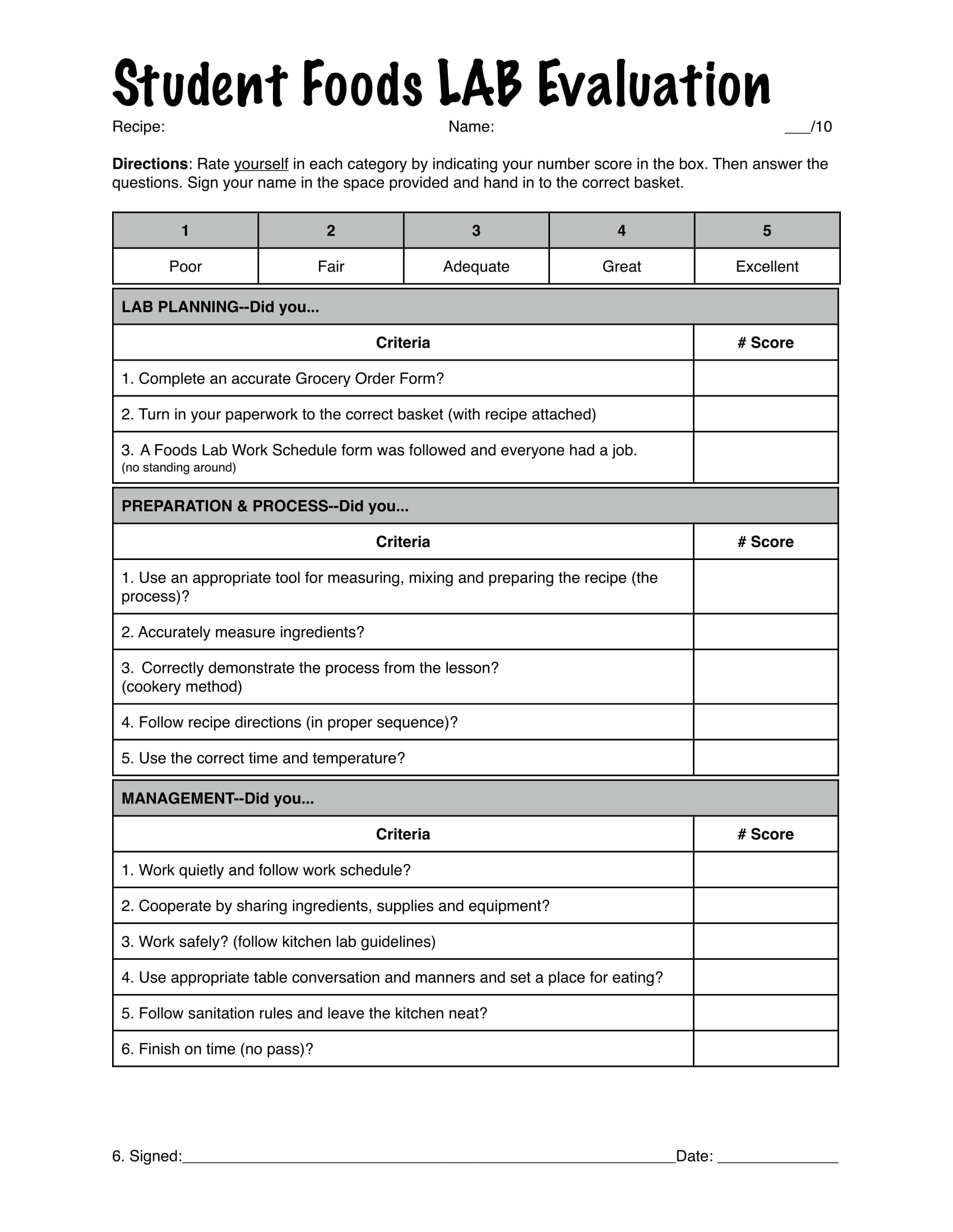 Food Evaluation Forms Printable 3123