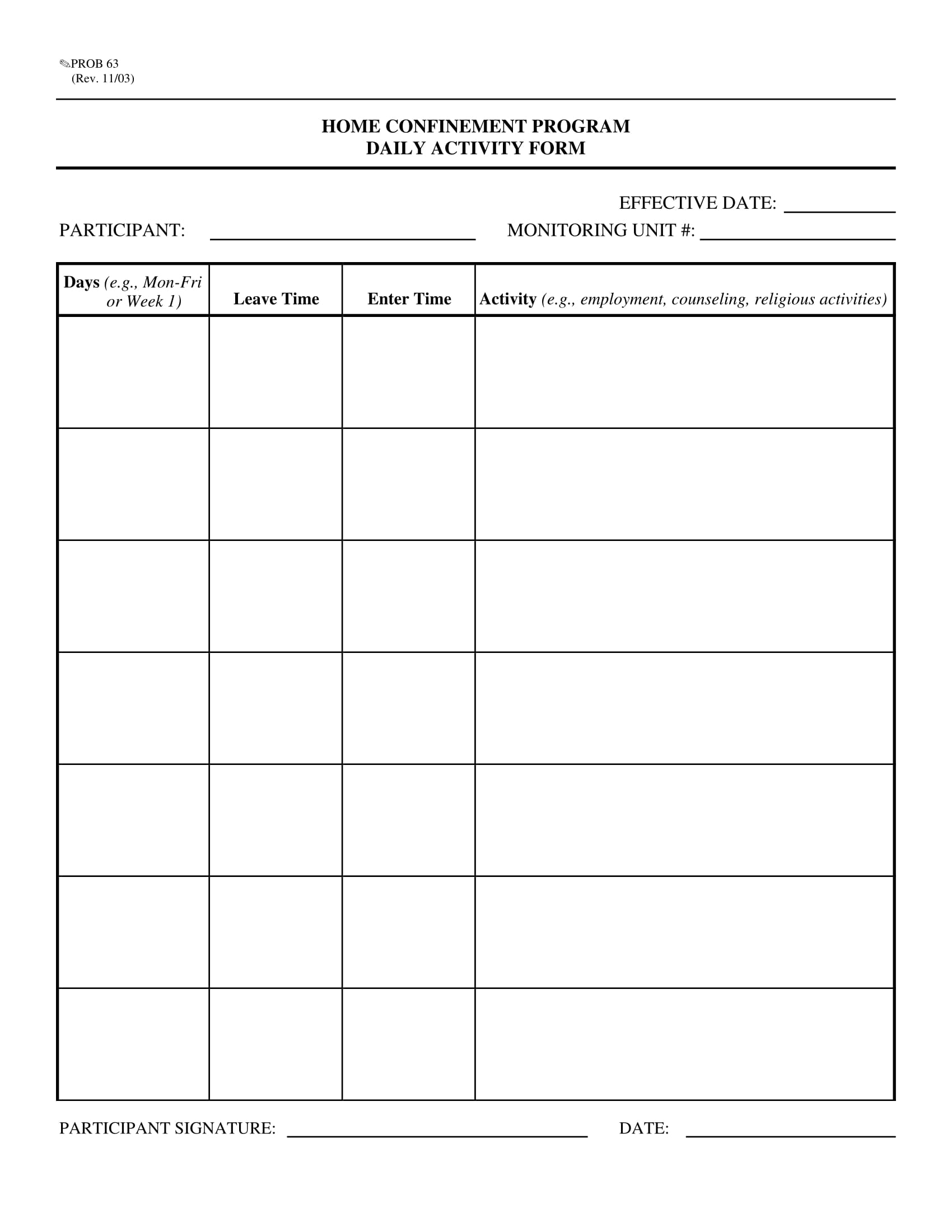 home confinement daily report form 1