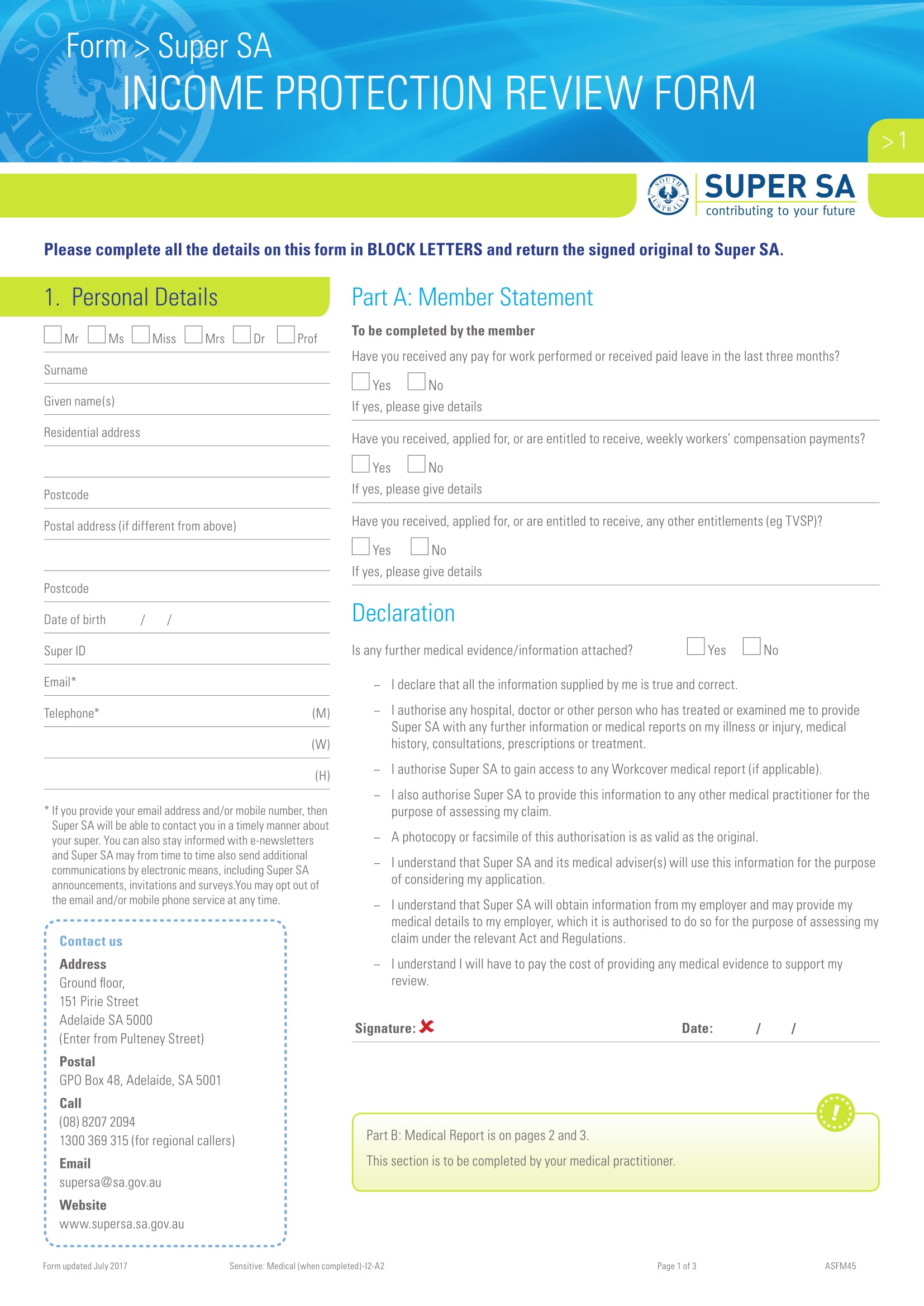 income protection review form 1