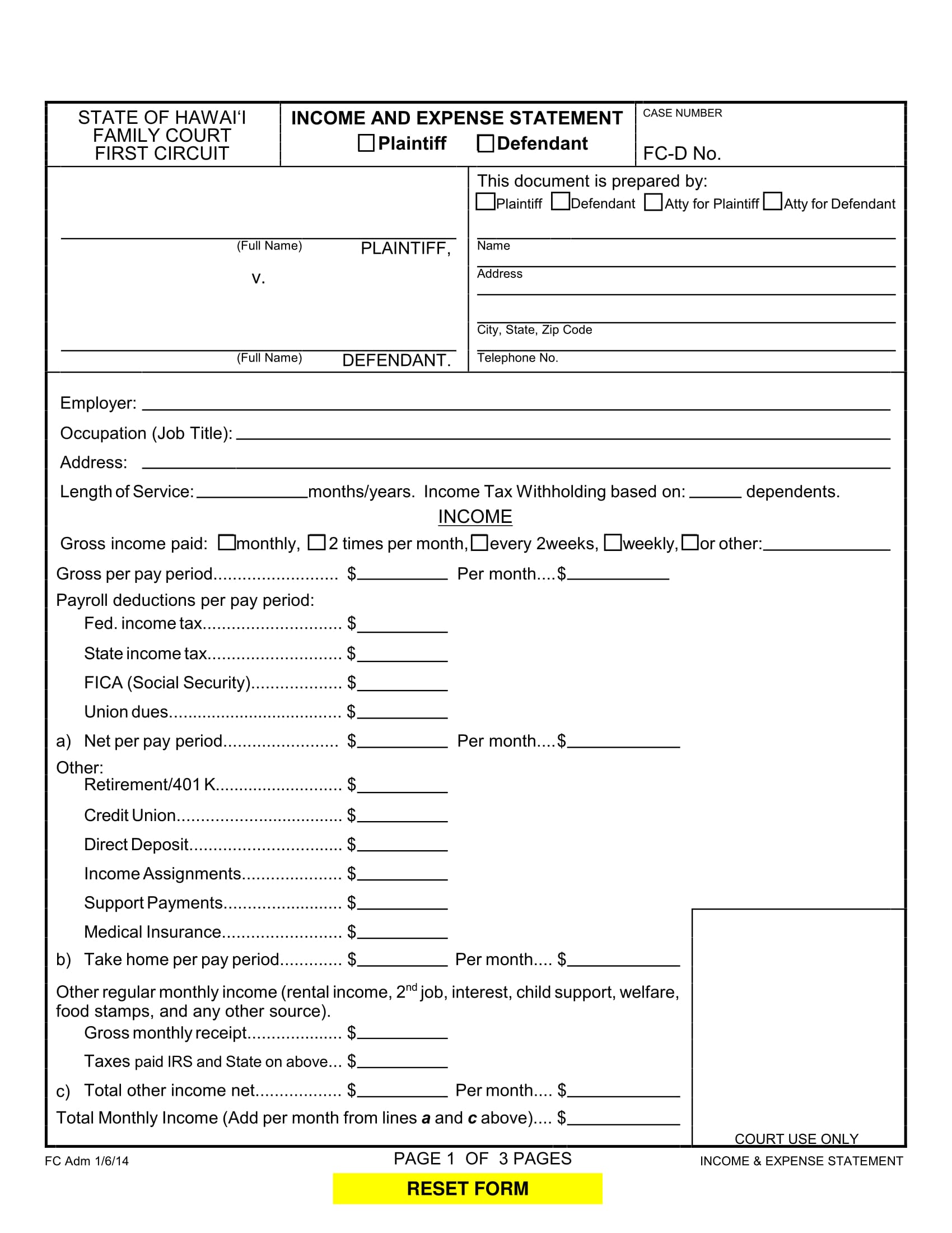 Jack Smith Statement Of Income 2025 Form - Eric Nims