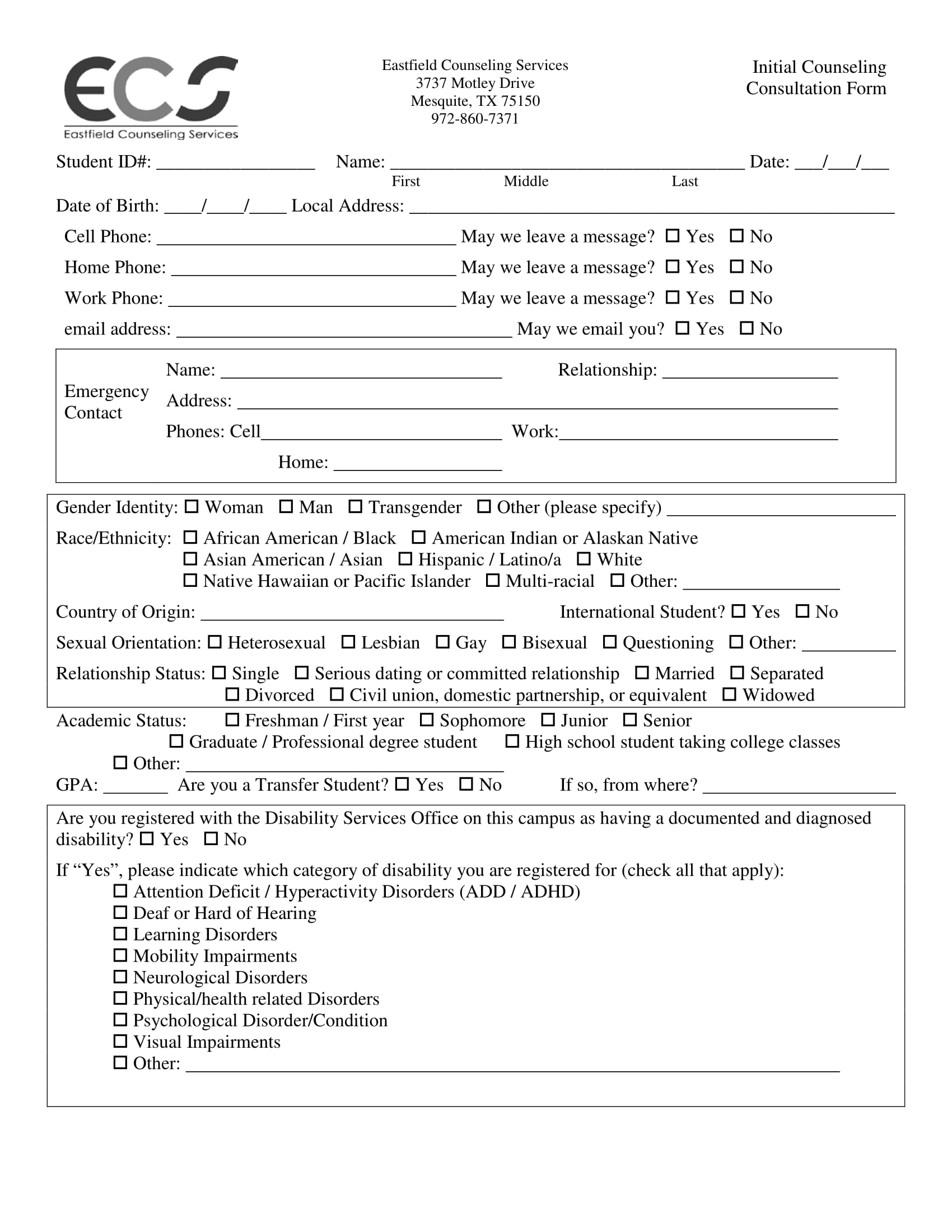 initial counseling statement form 1