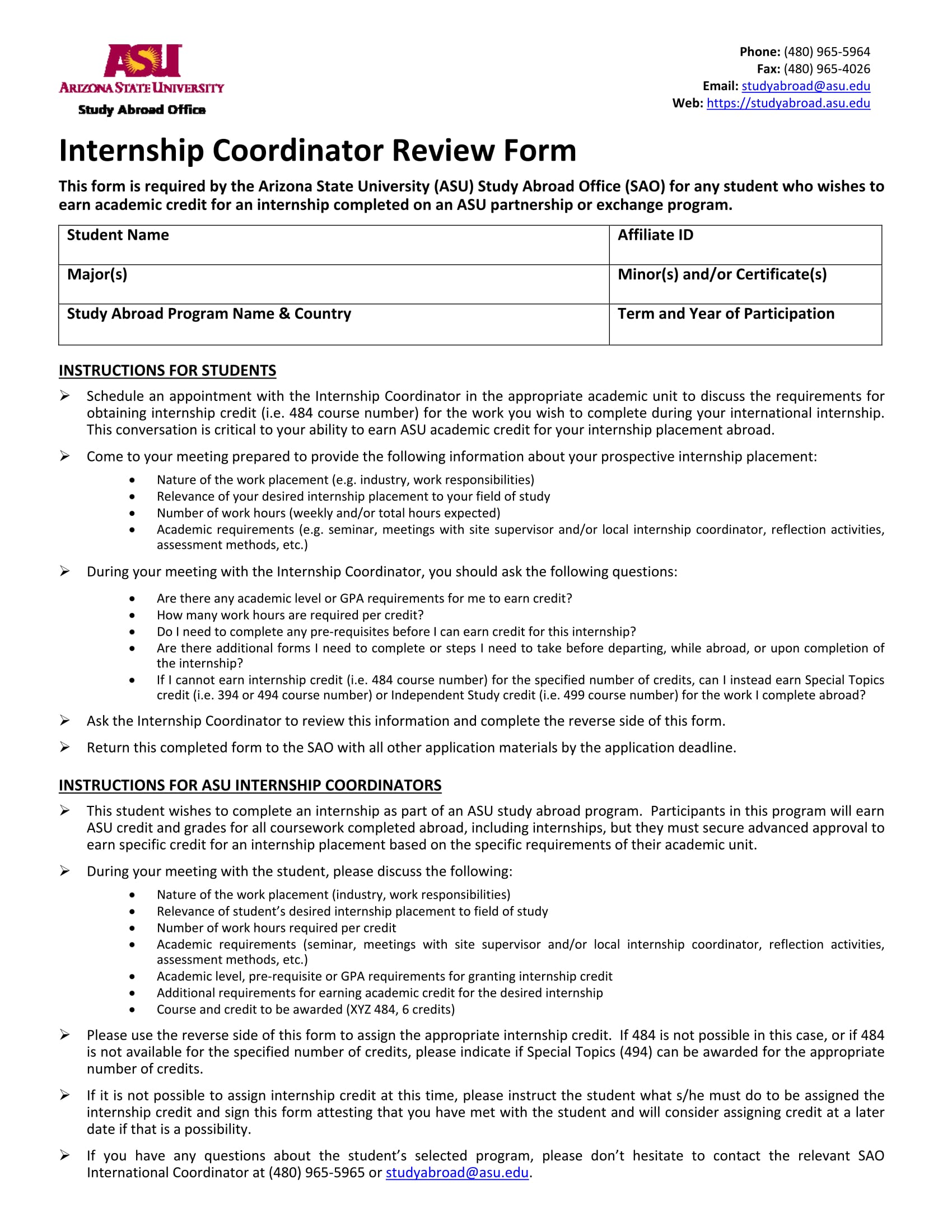 internship coordinator review form 1
