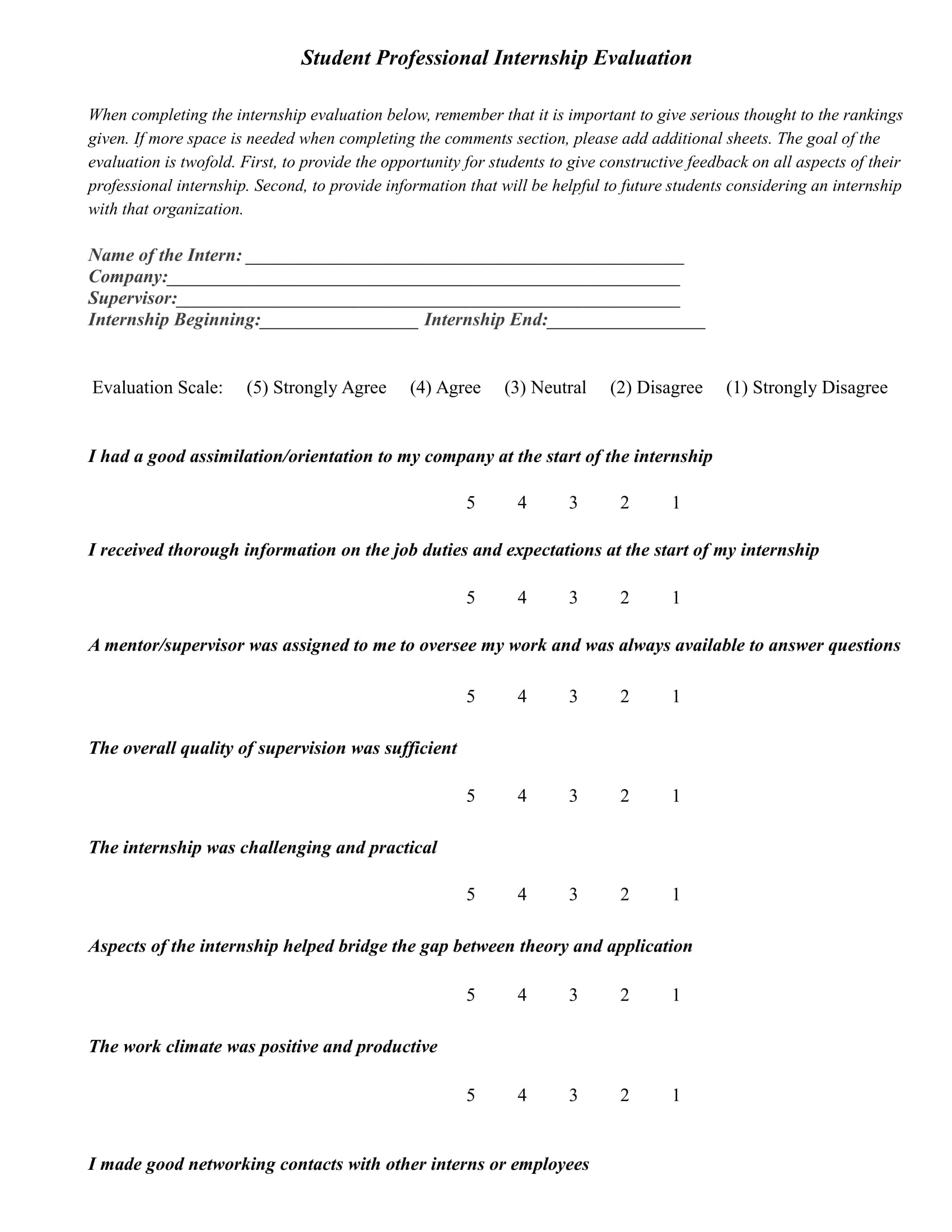 internship evaluation review form 1