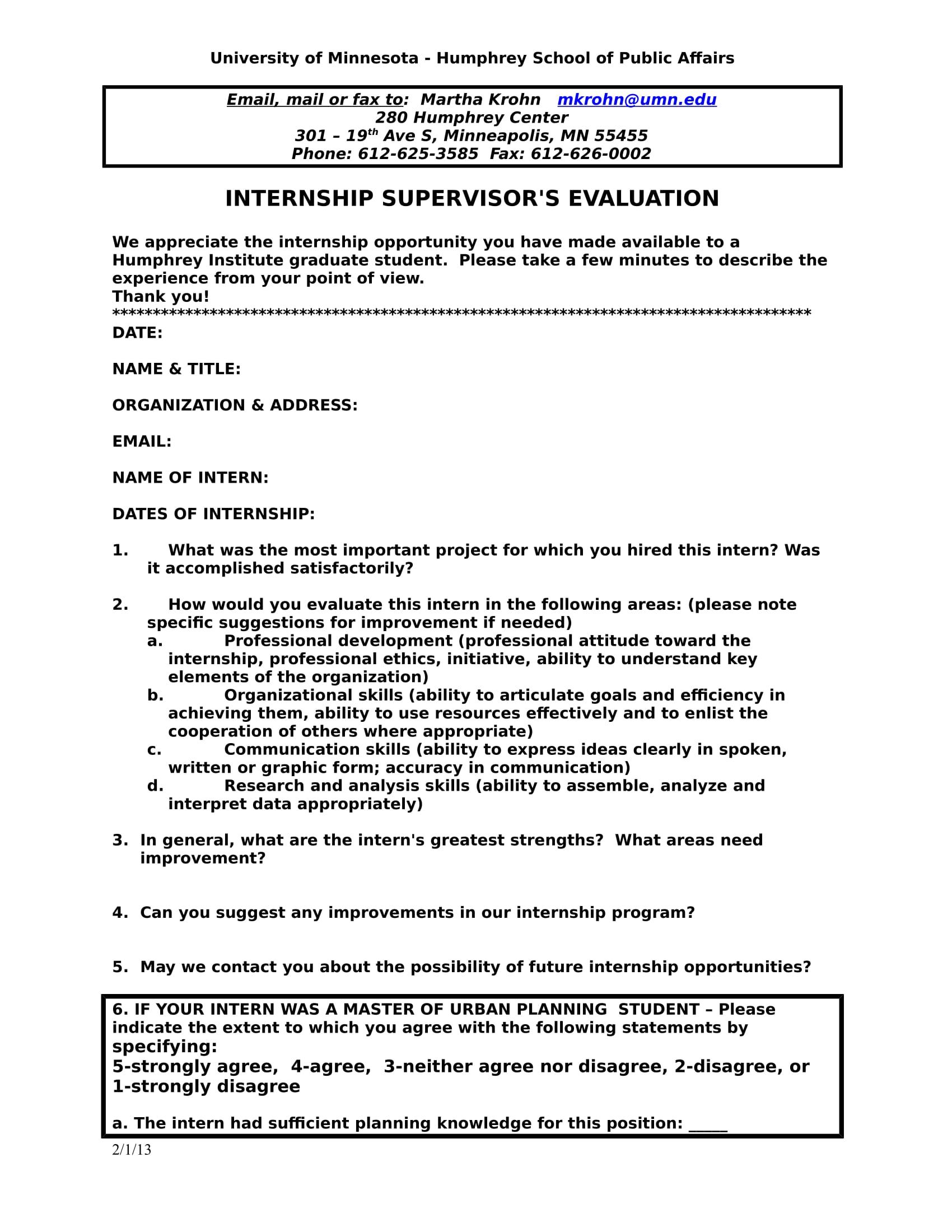 Student evaluation of internship