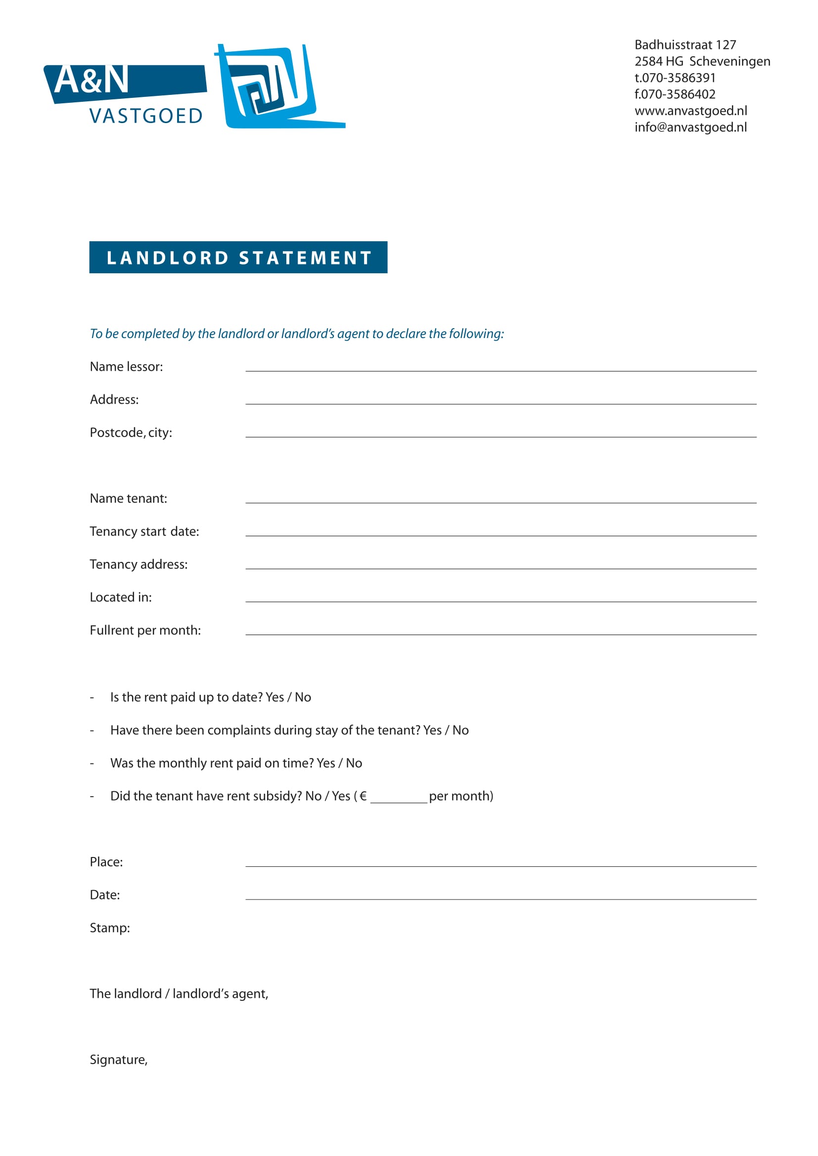 Free 14 Landlord Statement Forms In Pdf Ms Word 6625