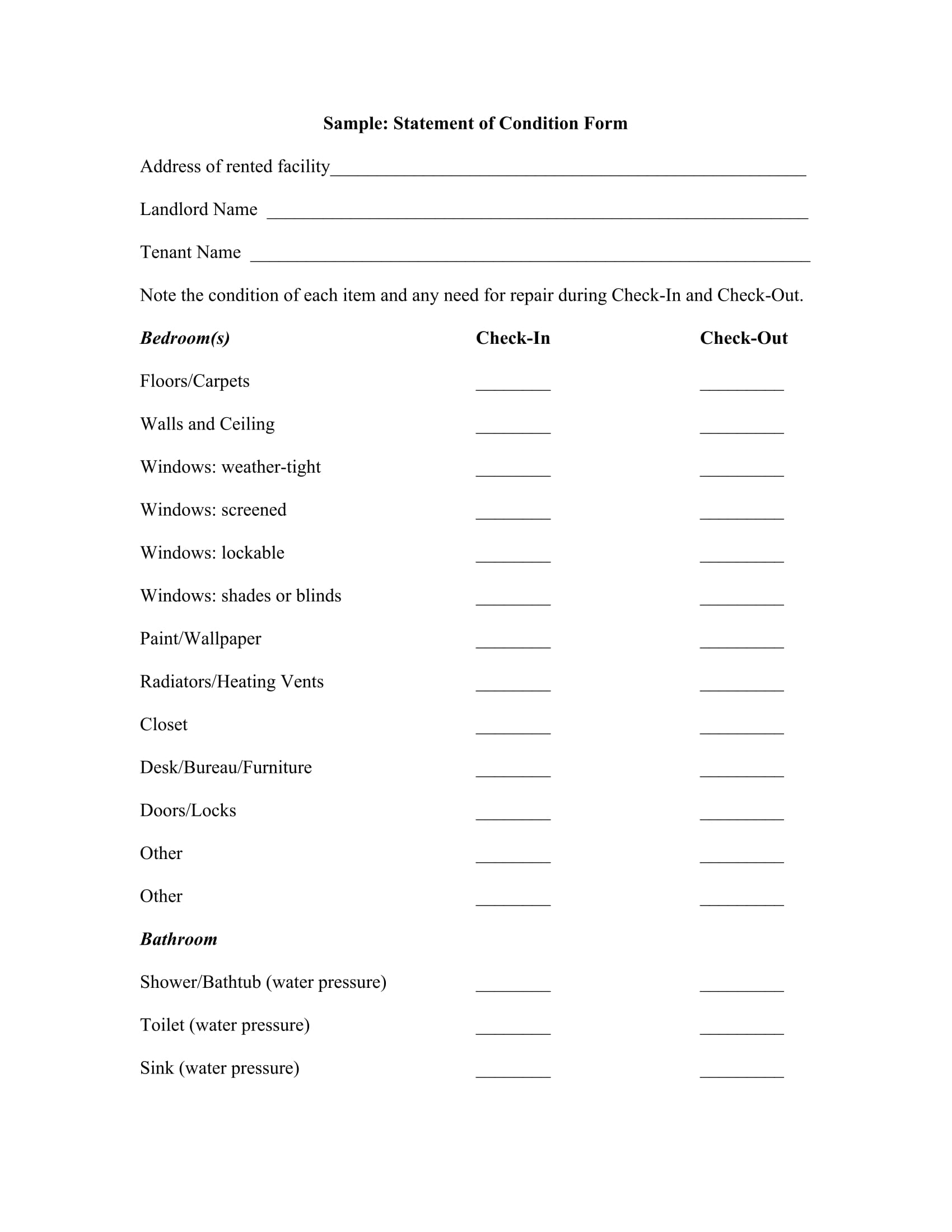 landlord statement of condition form 1