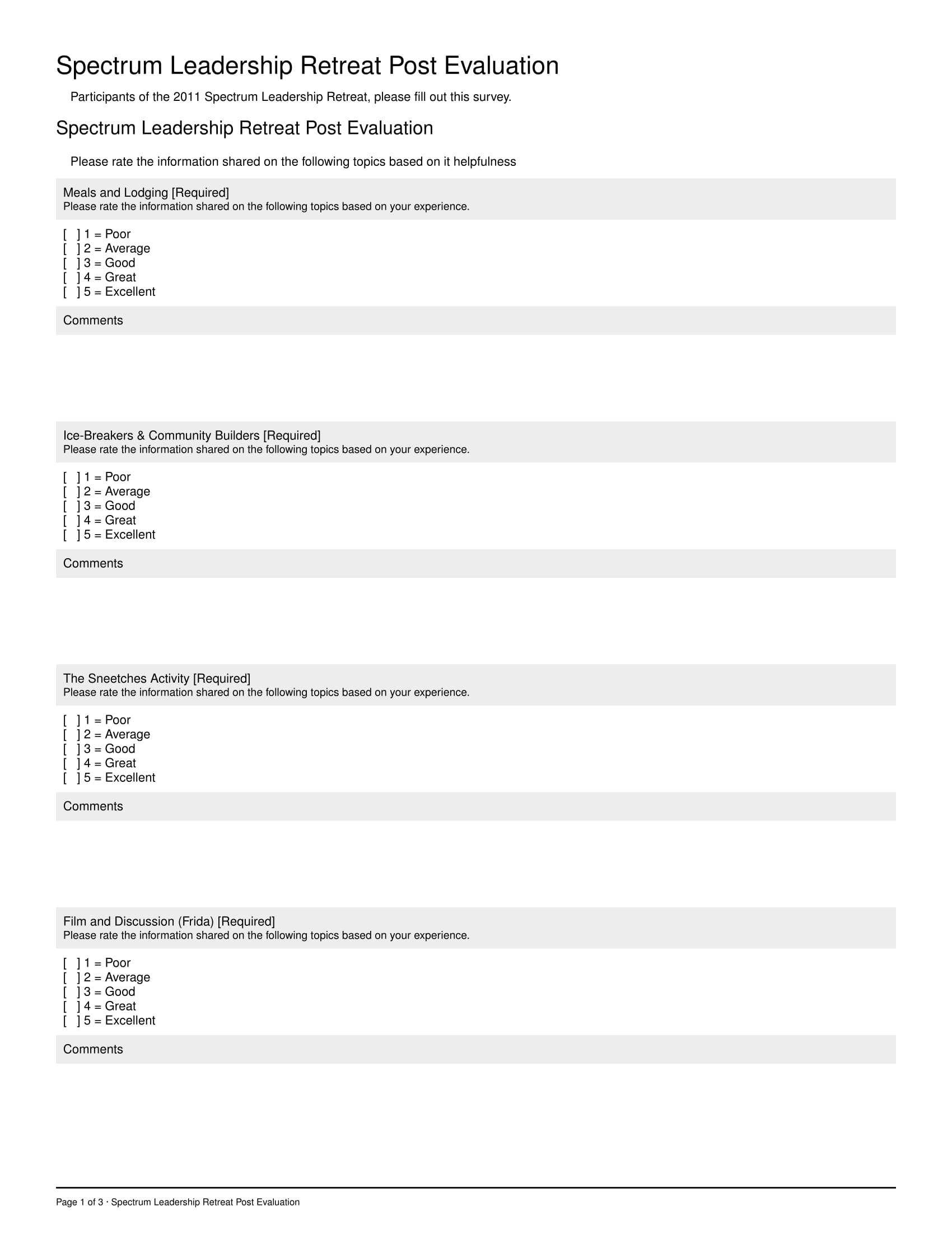 leadership retreat post evaluation form 1