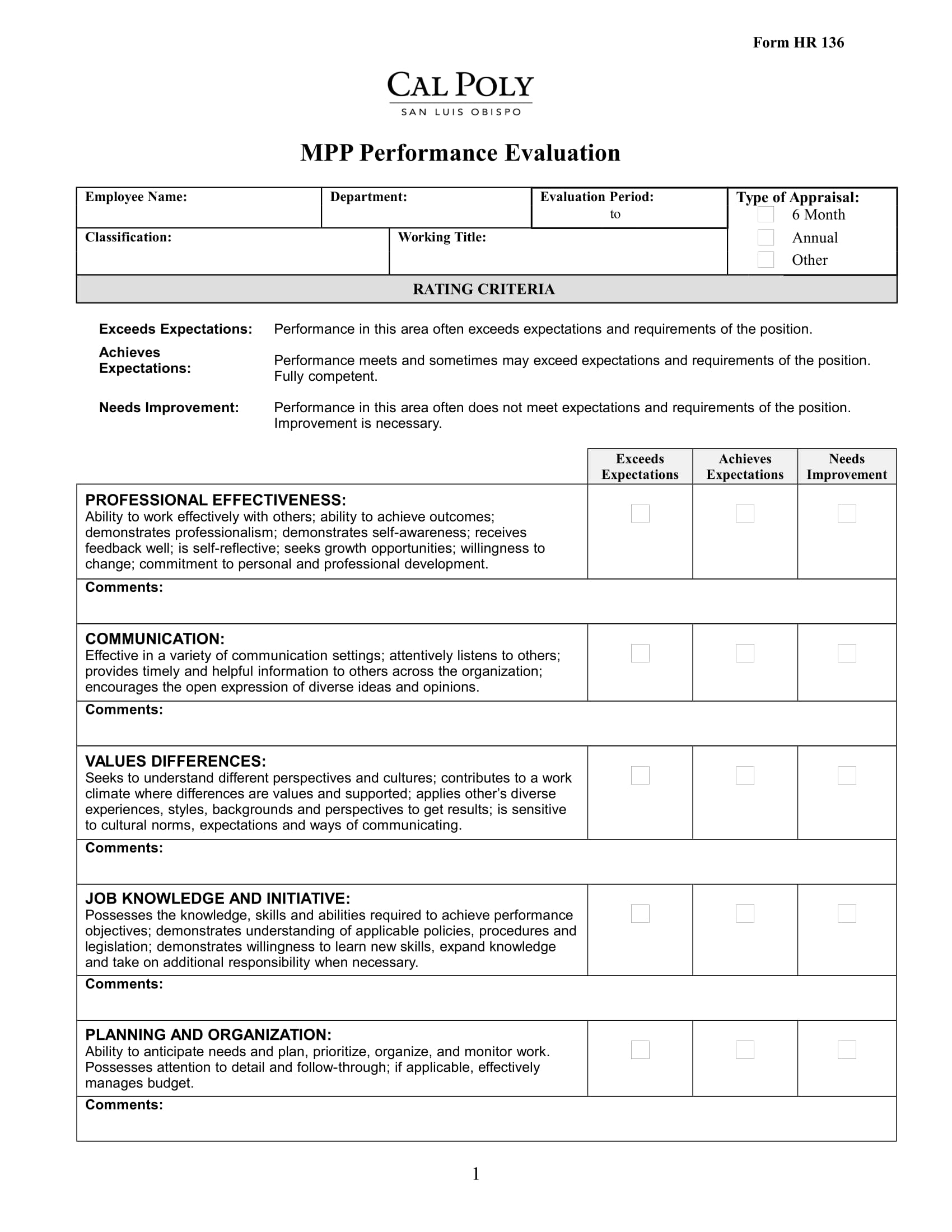 Management Evaluation Template