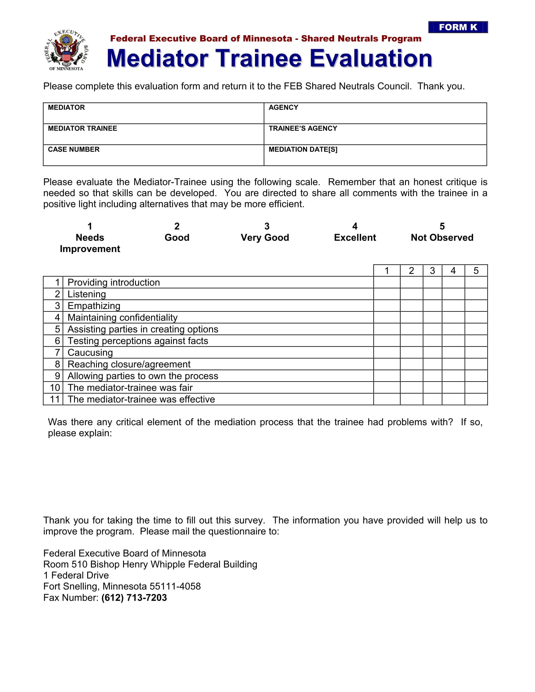 Trainee Evaluation Form