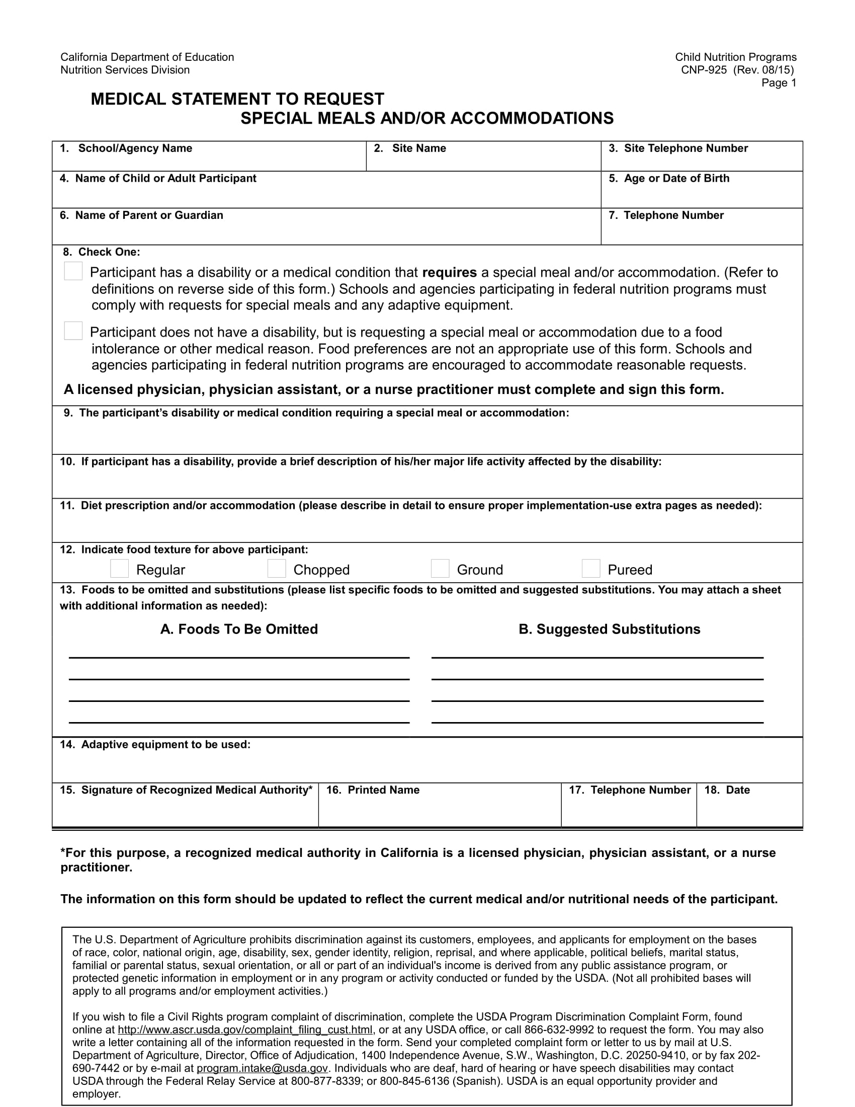 medical statement form sample 1