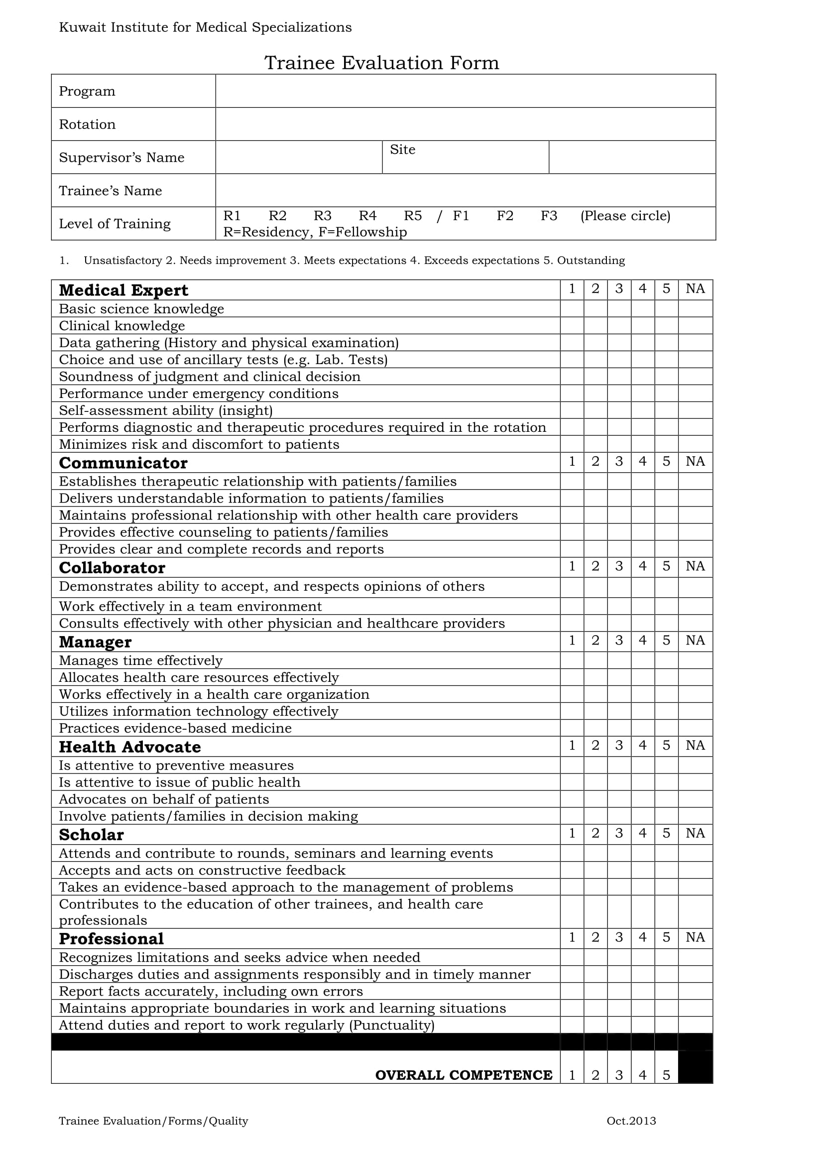 medical trainee evaluation form 1