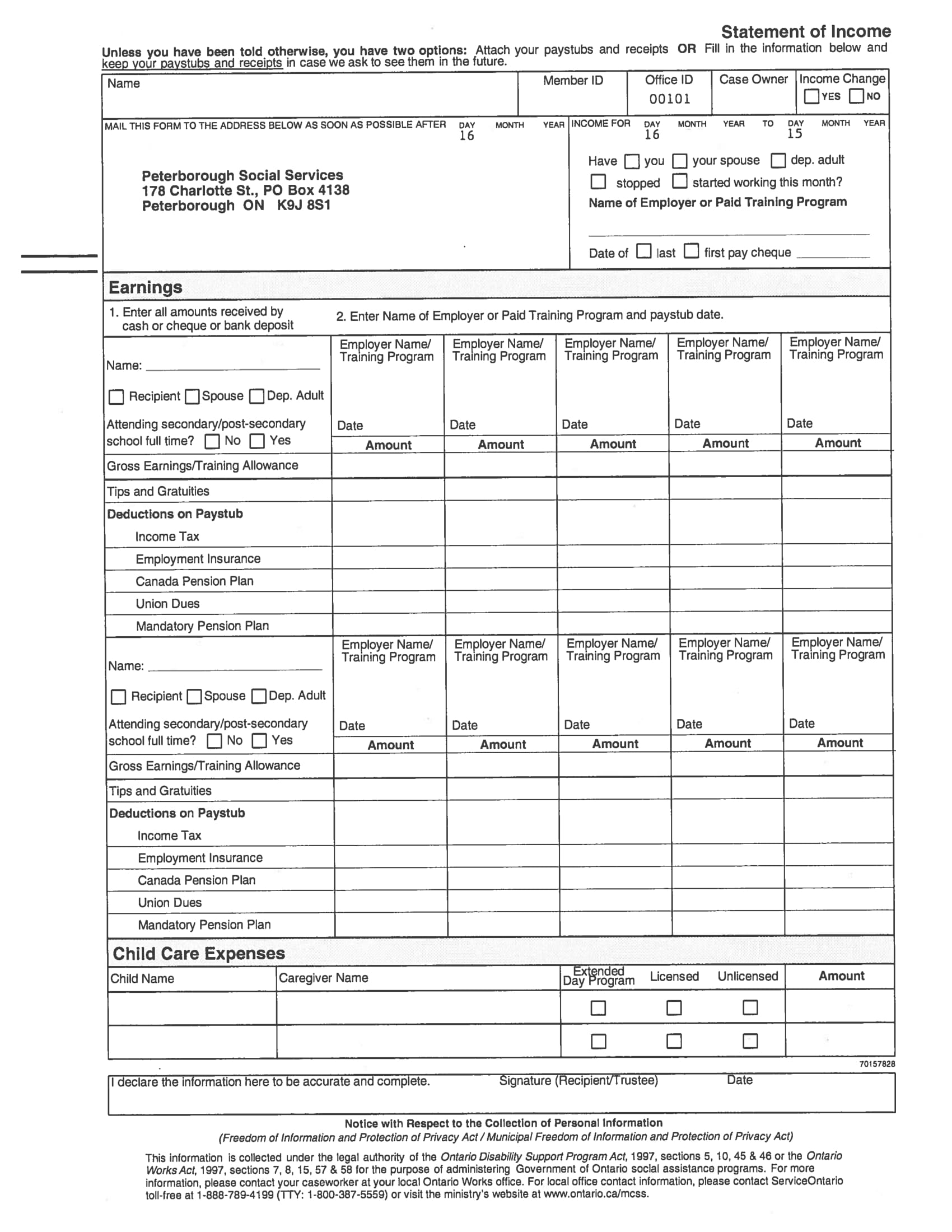 member statement of income form 1