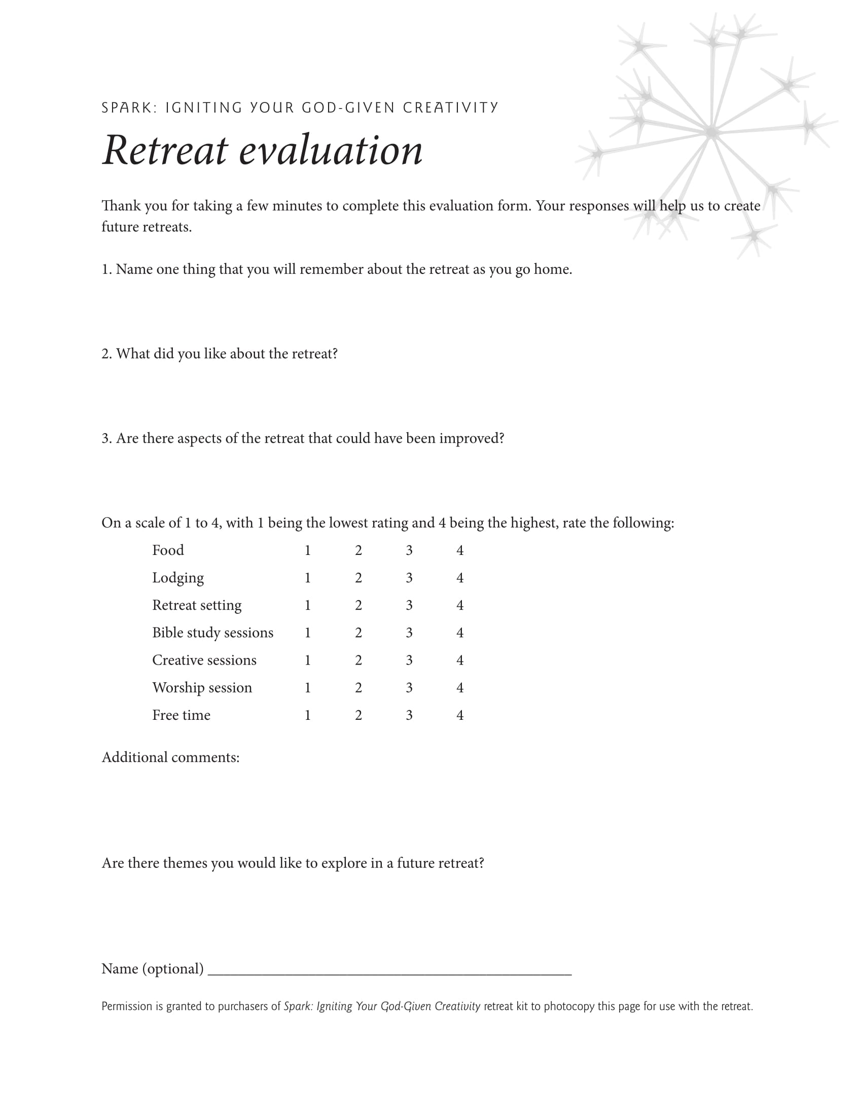ministry retreat evaluation form 1