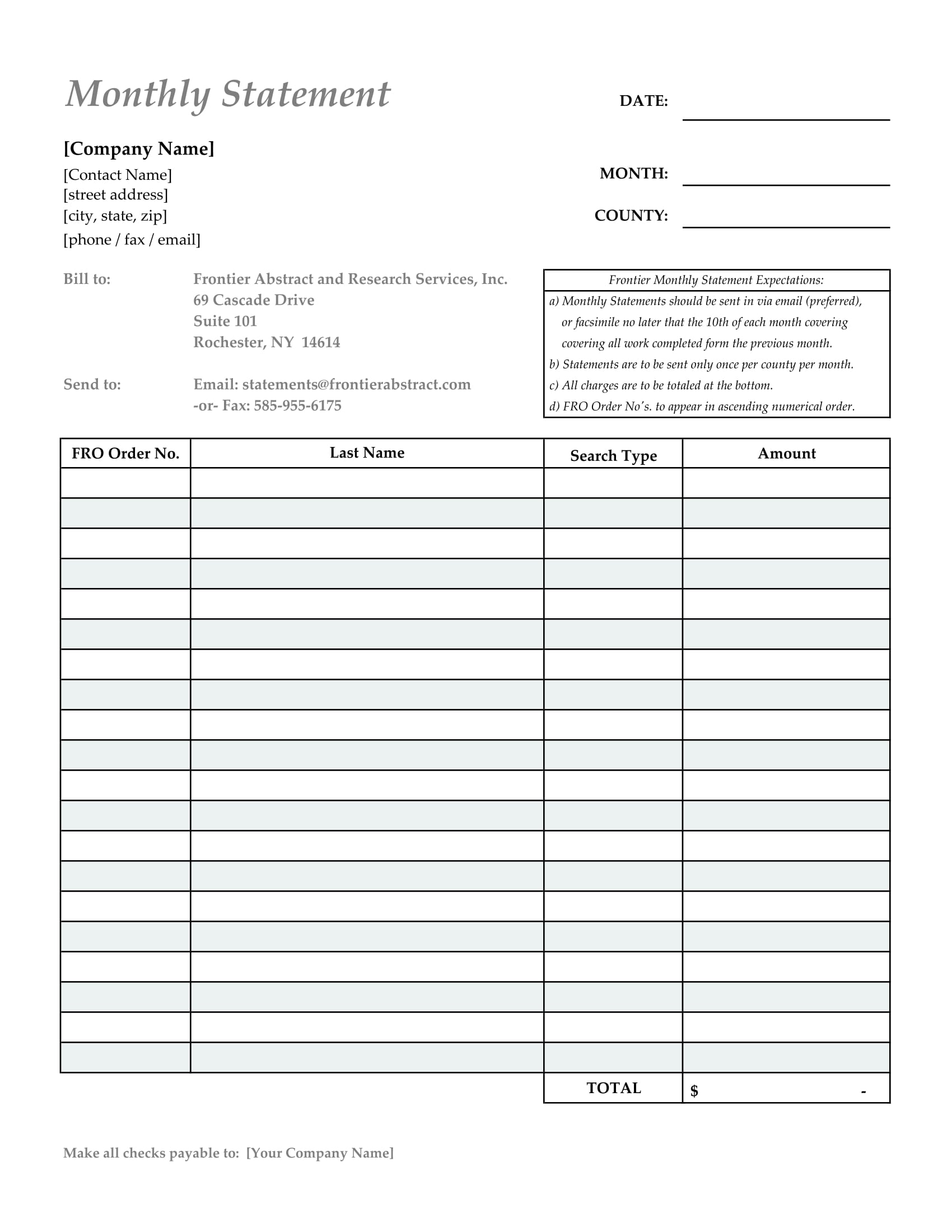 Monthly Billing Invoice Statement
