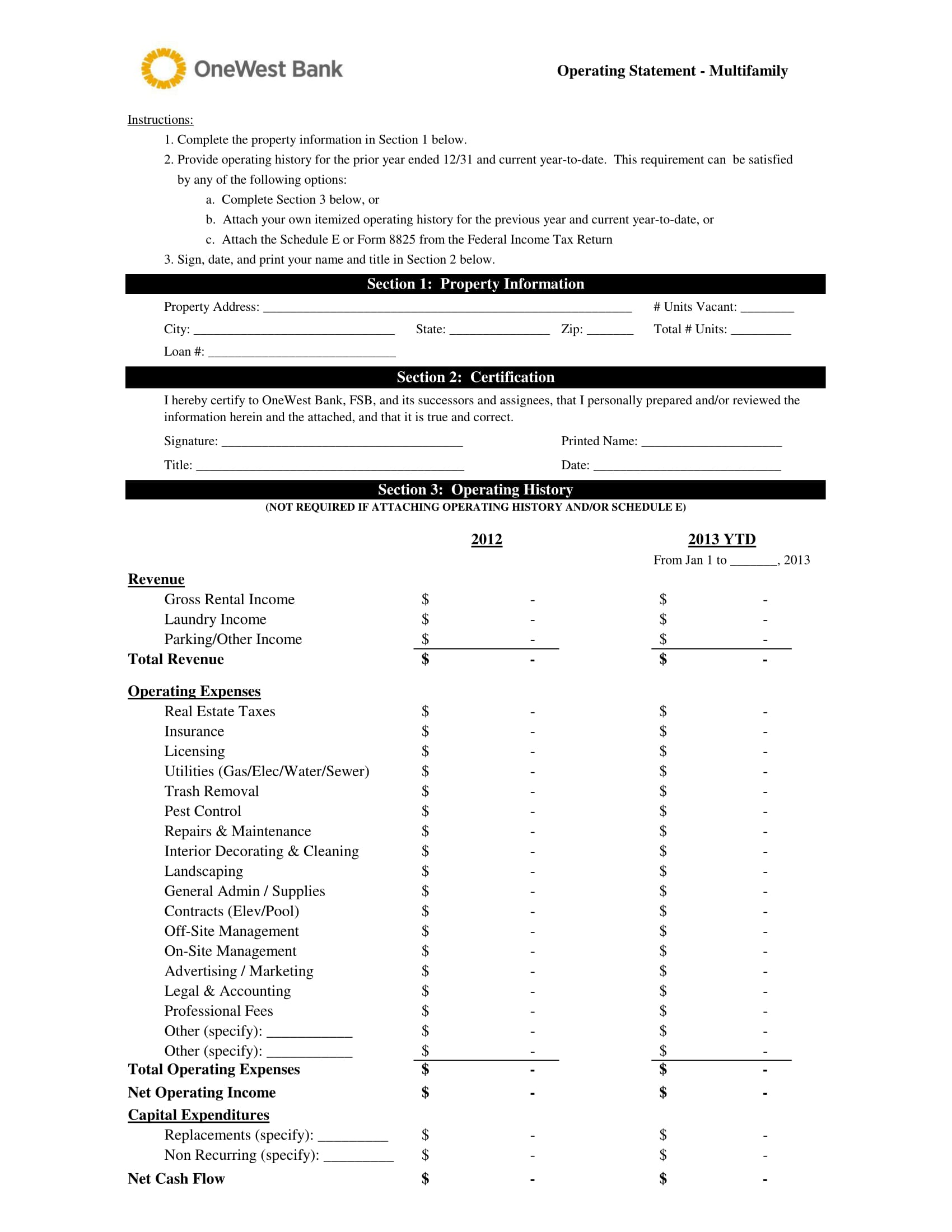 multifamily operating statement form 1