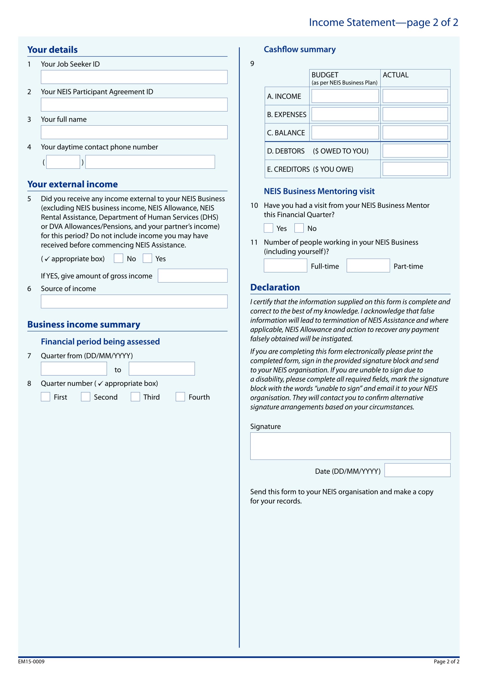 new enterprise income statement form 2
