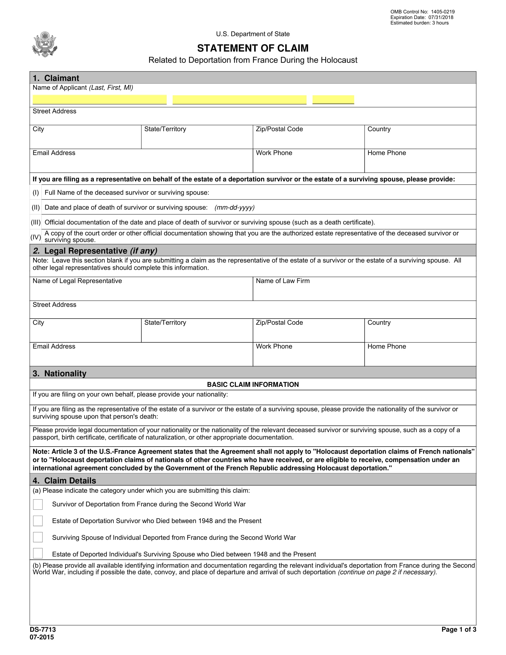 official claim statement form 1