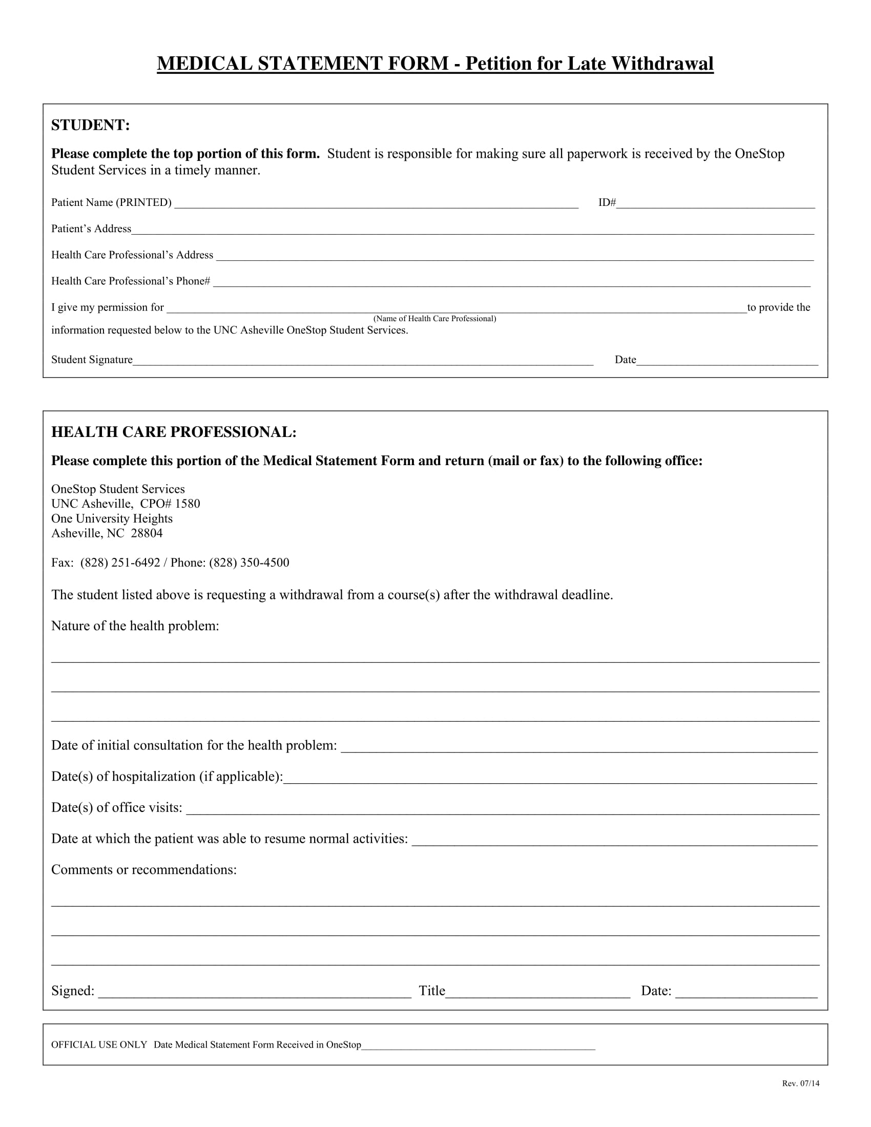 official medical statement form 1