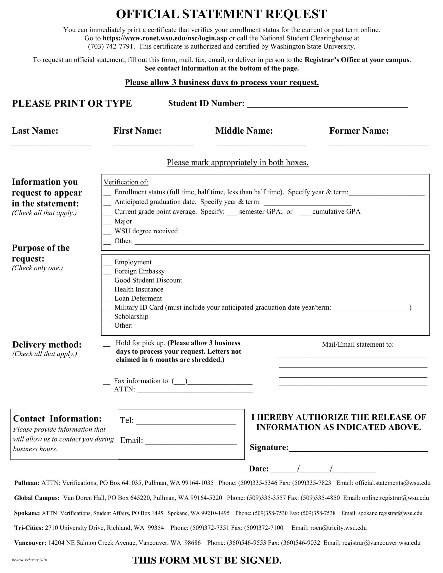 official statement request form 1