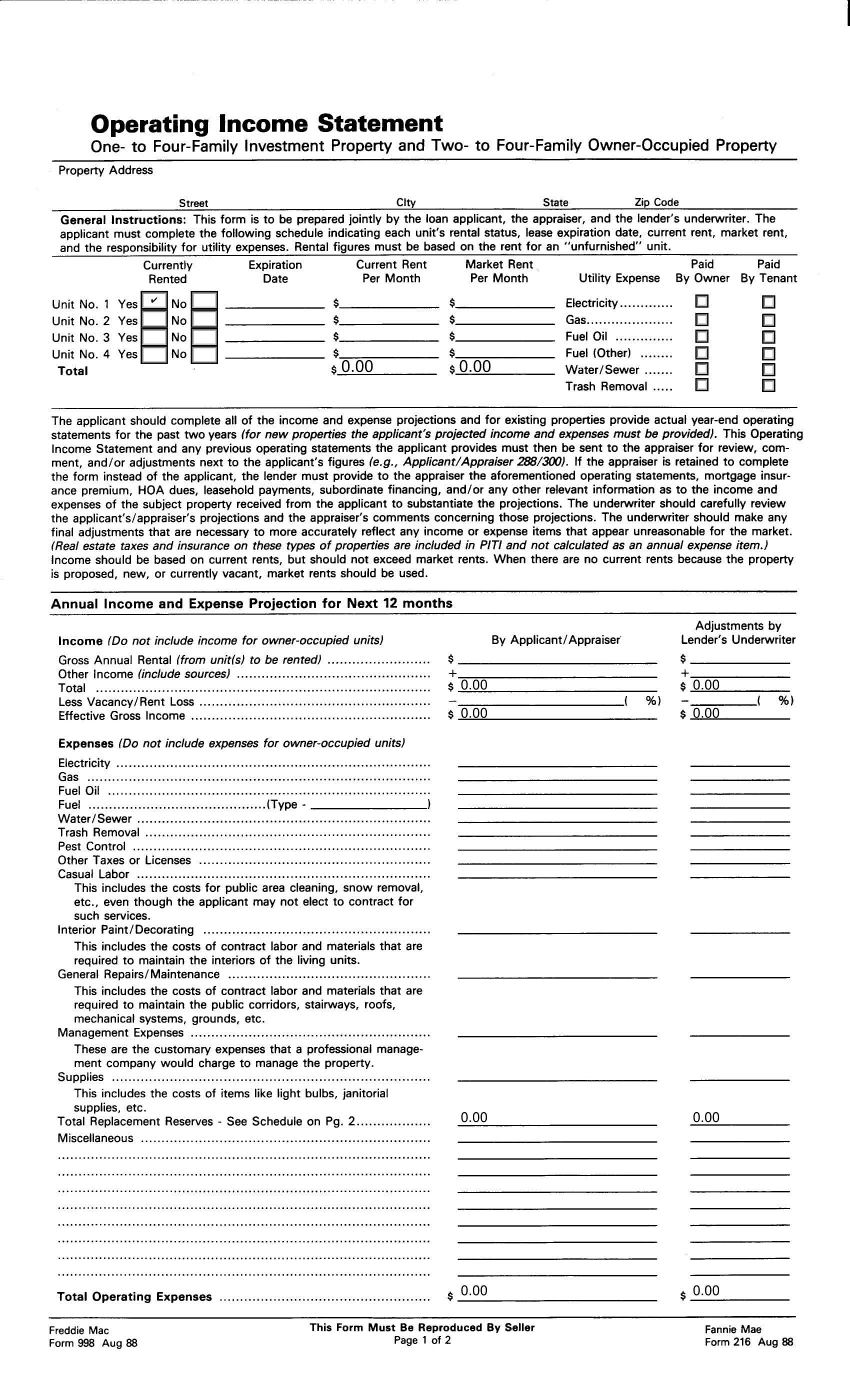 operating property income statement form 1