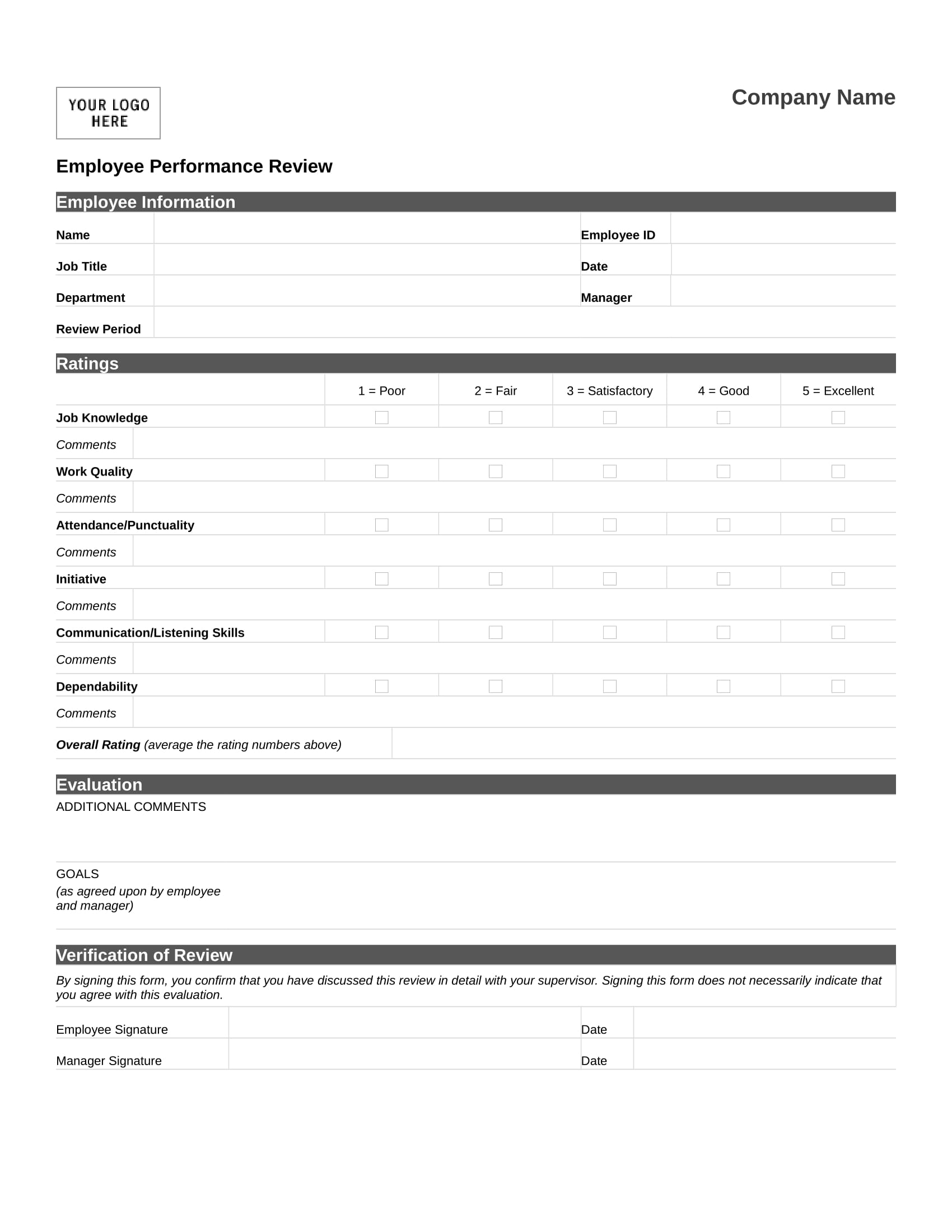printable employee performance review 1