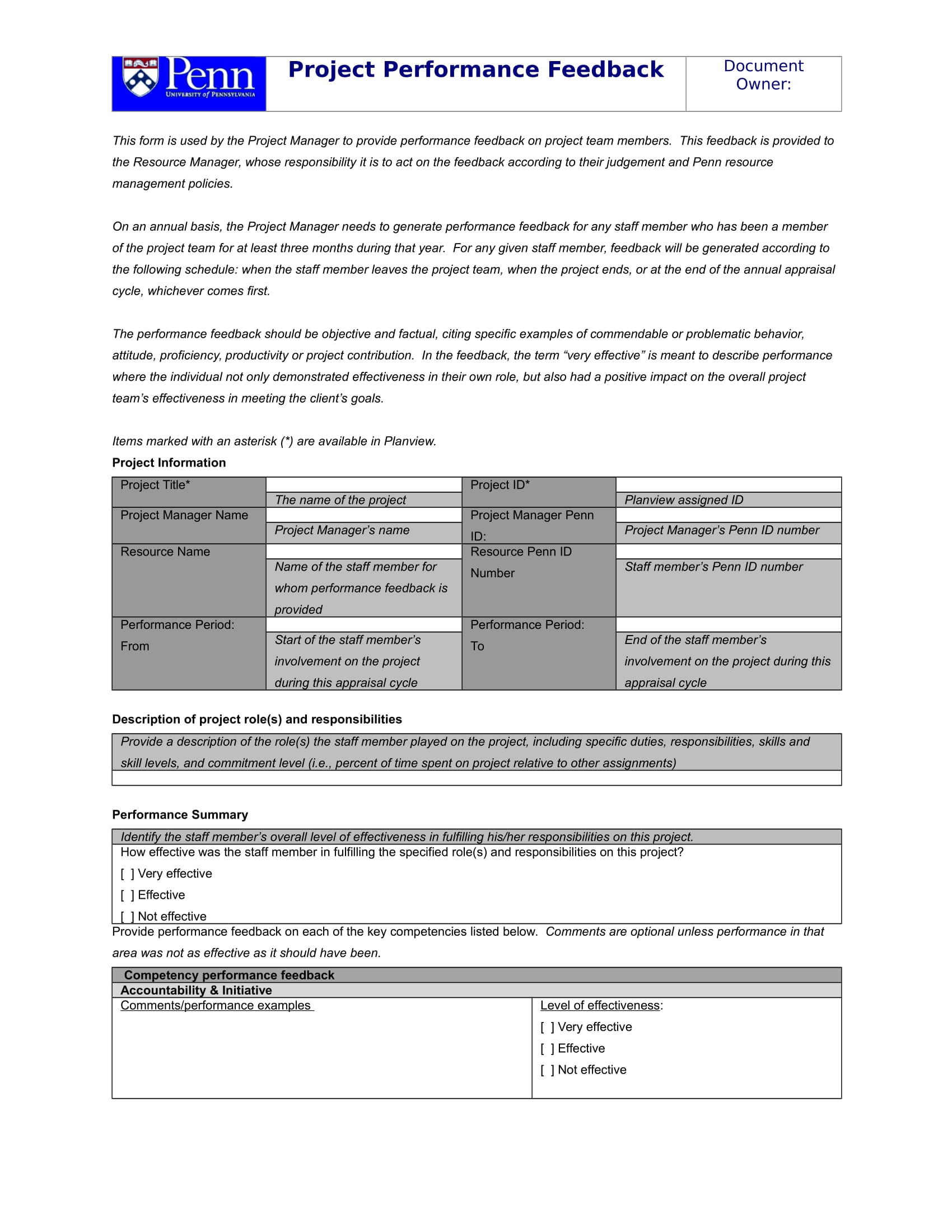 project feedback review form 1