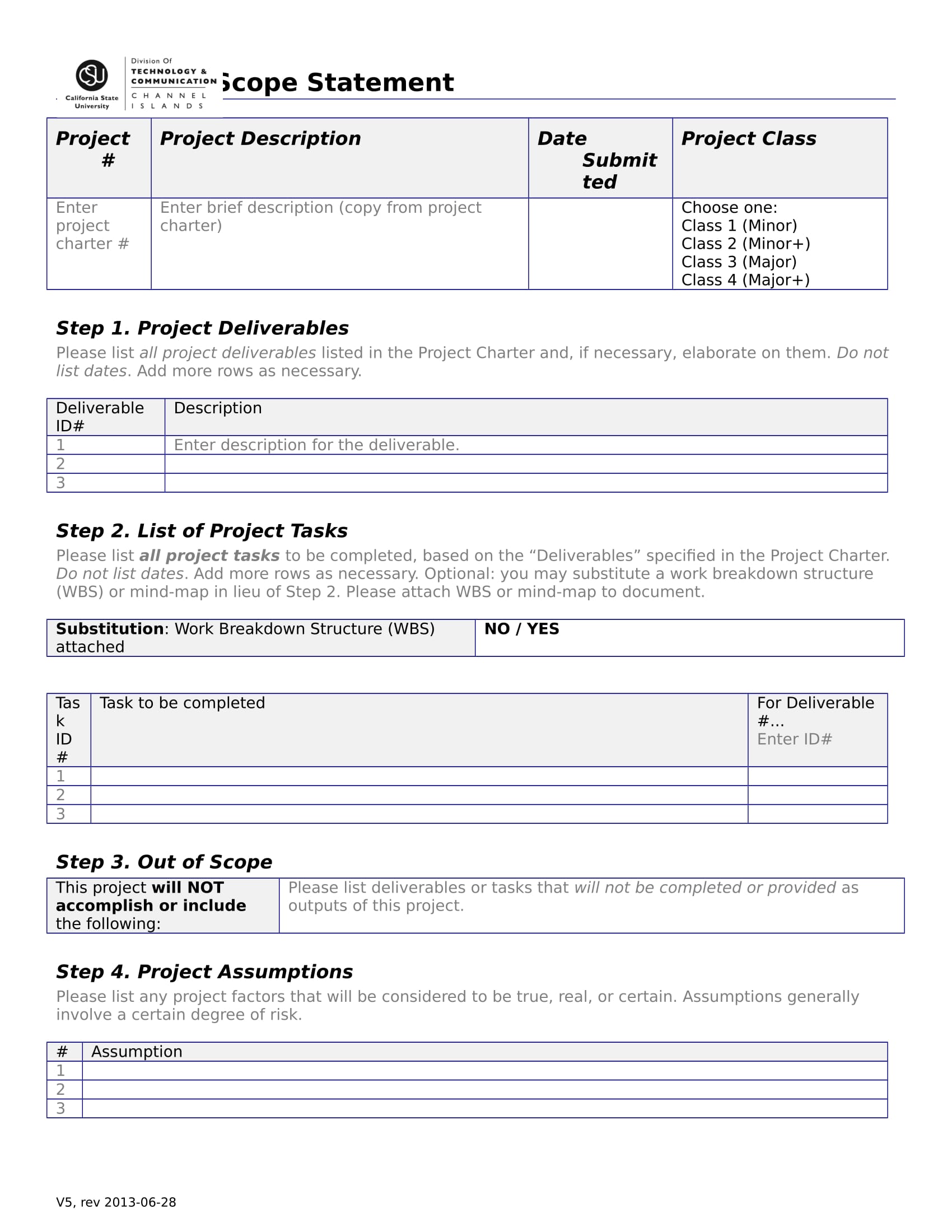 project scope statement form 1