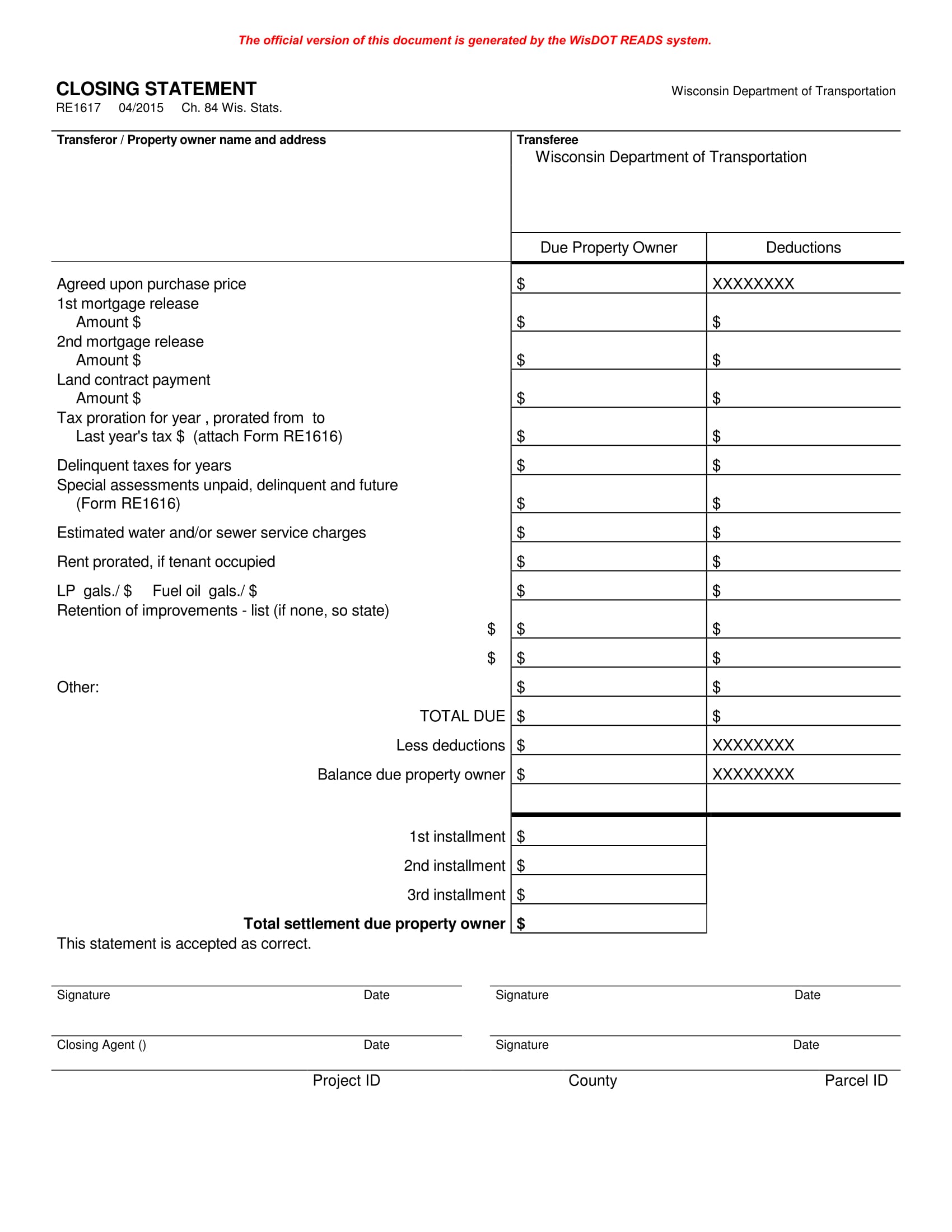 FREE 14 Closing Statement Forms In PDF MS Word   Property Closing Statement Form 1 