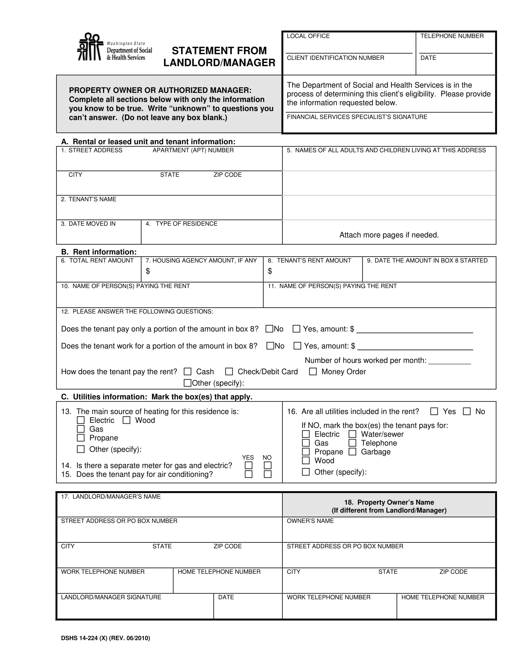property landlord statement form 1