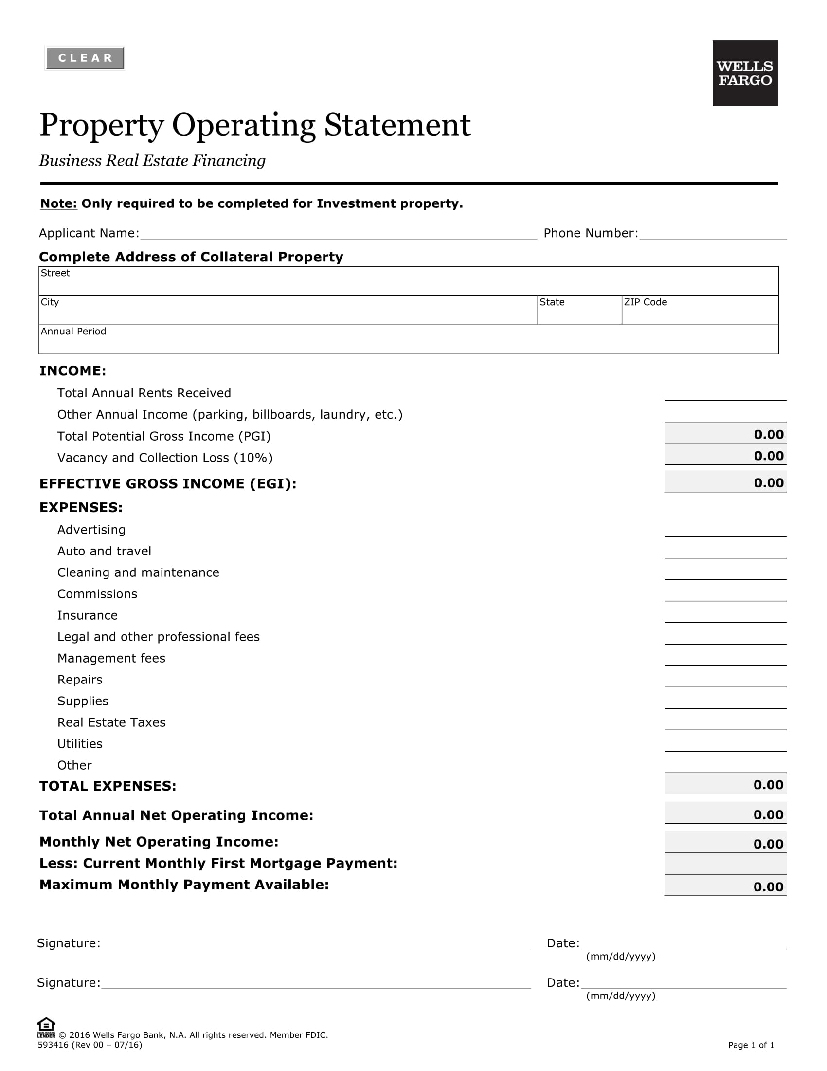 property operating statement form 1