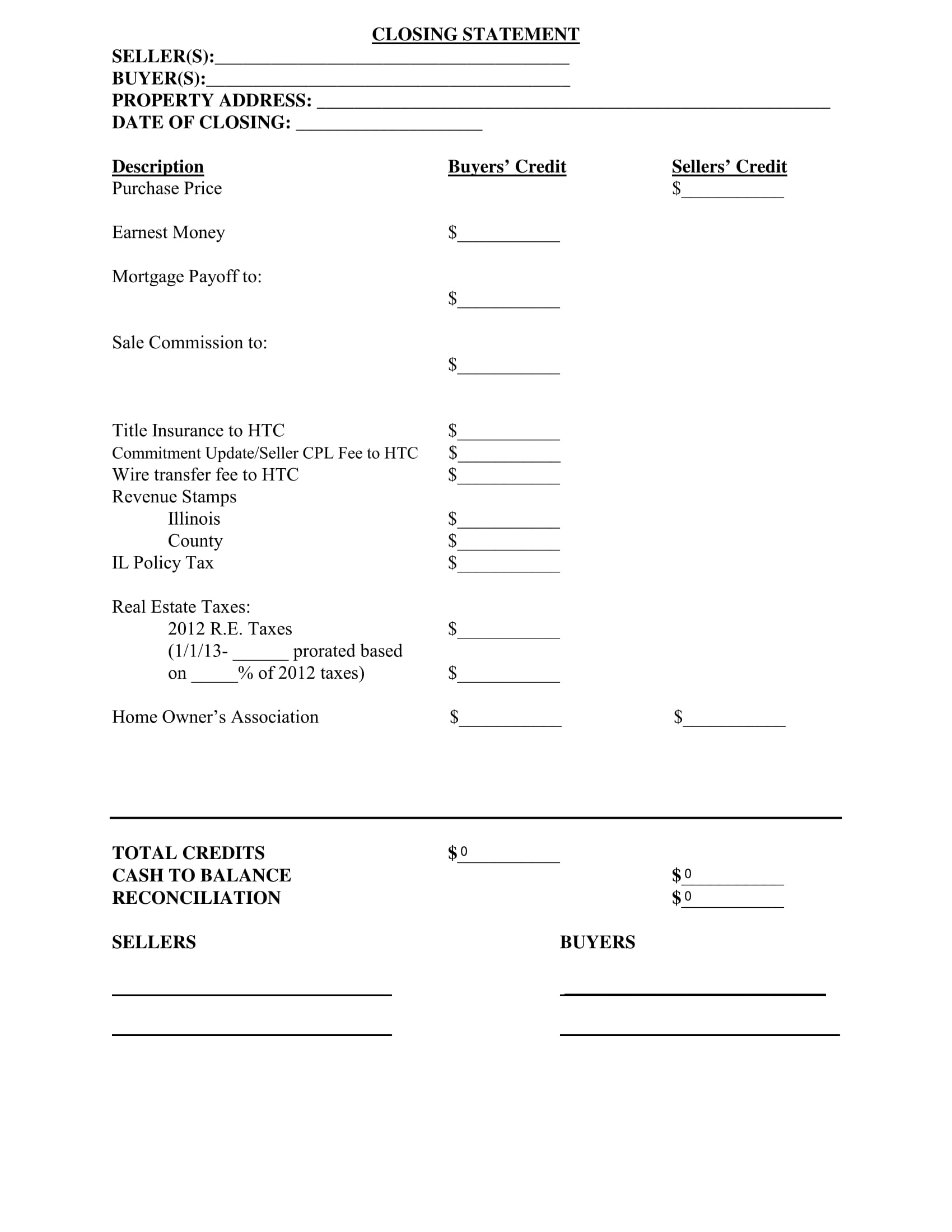 property purchase closing statement form 1