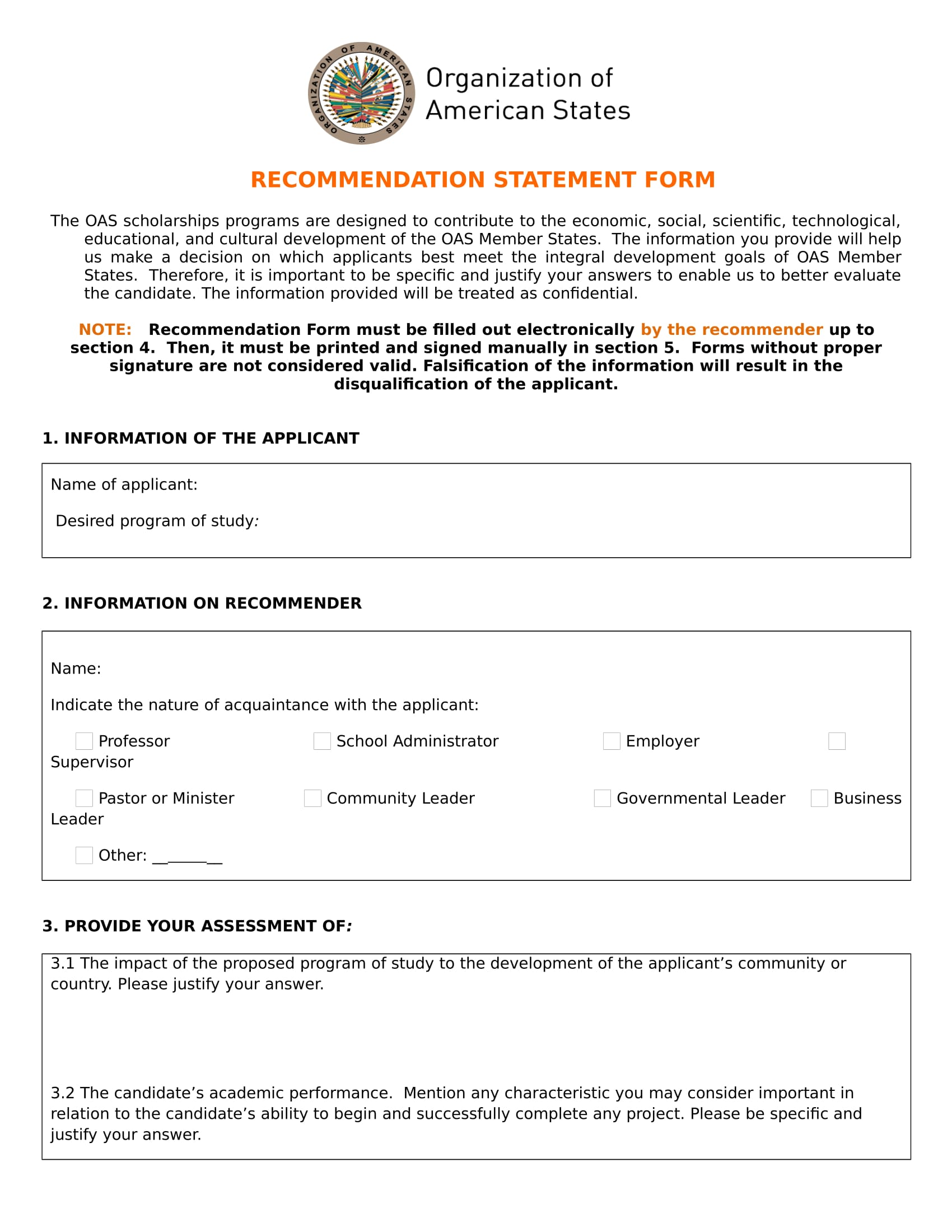 recommendation statement form sample 1