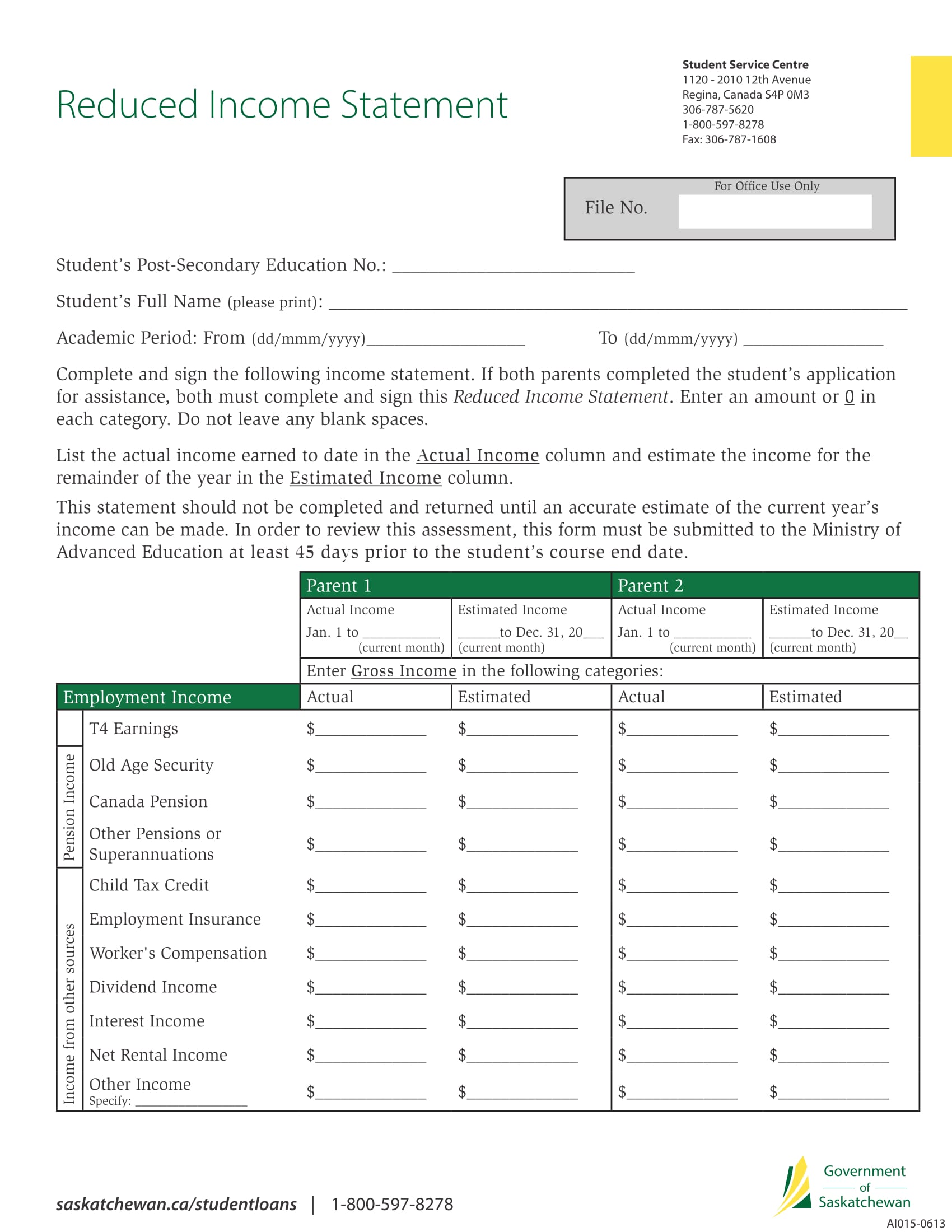 reduced income statement form 1