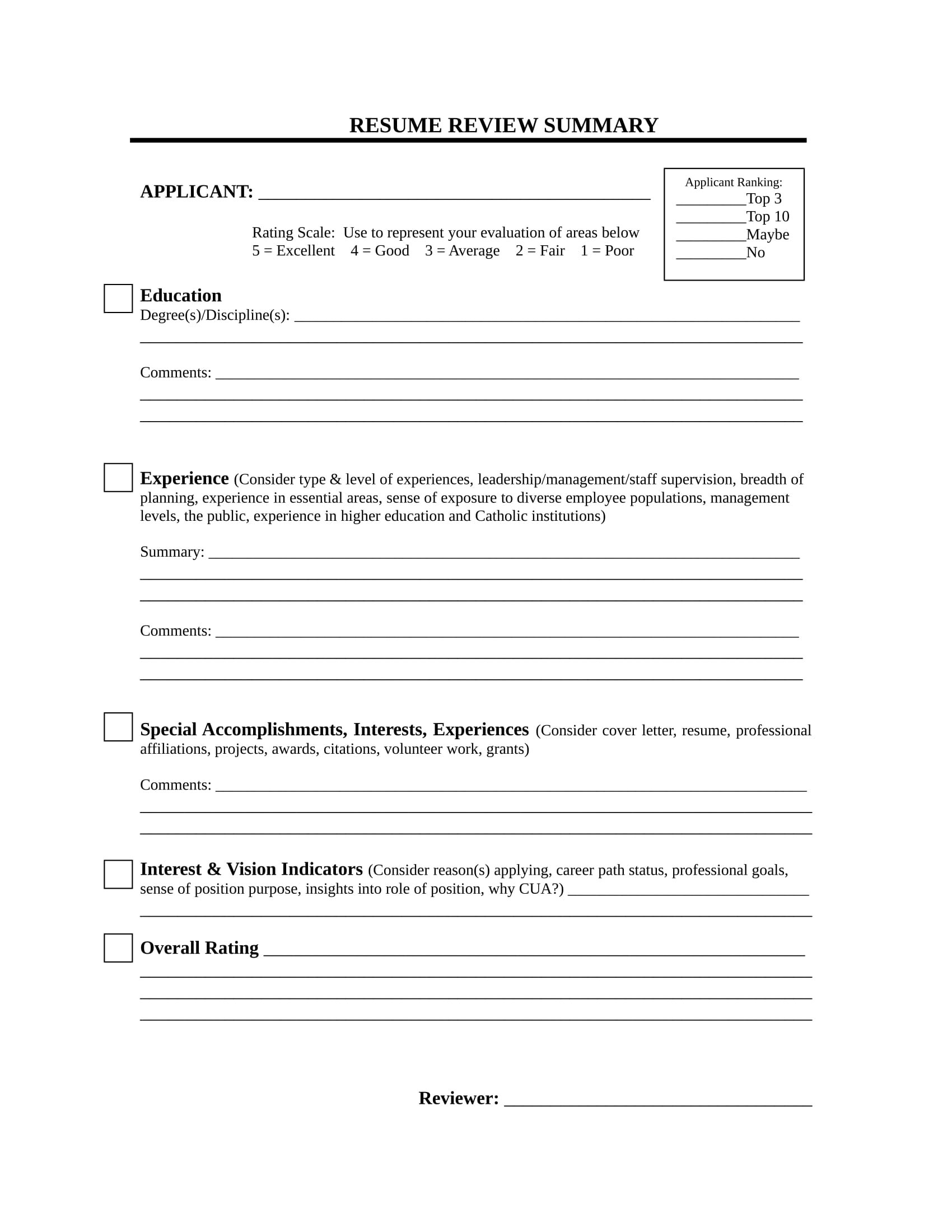 resume review summary evaluation form 1