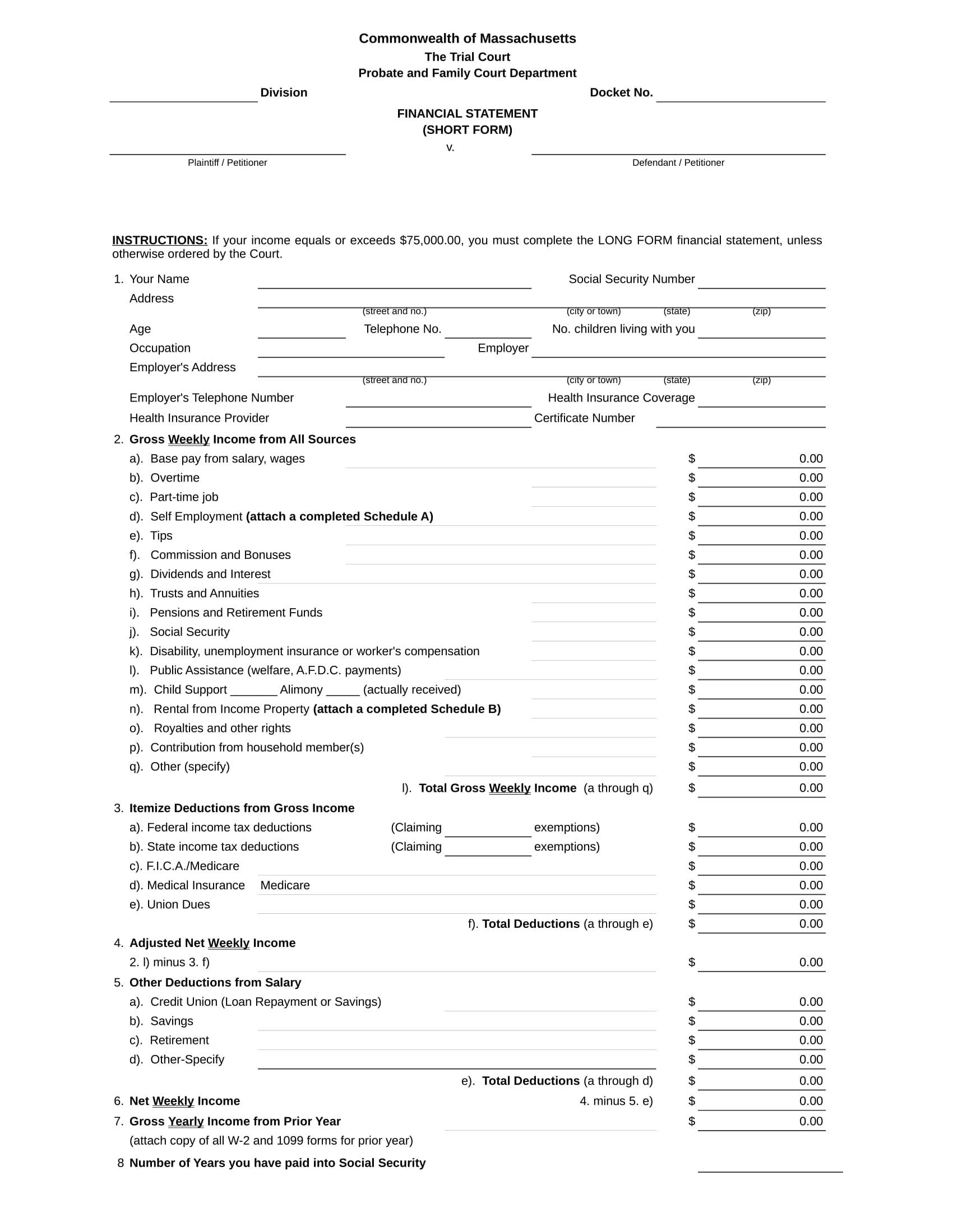 short financial statement form 01