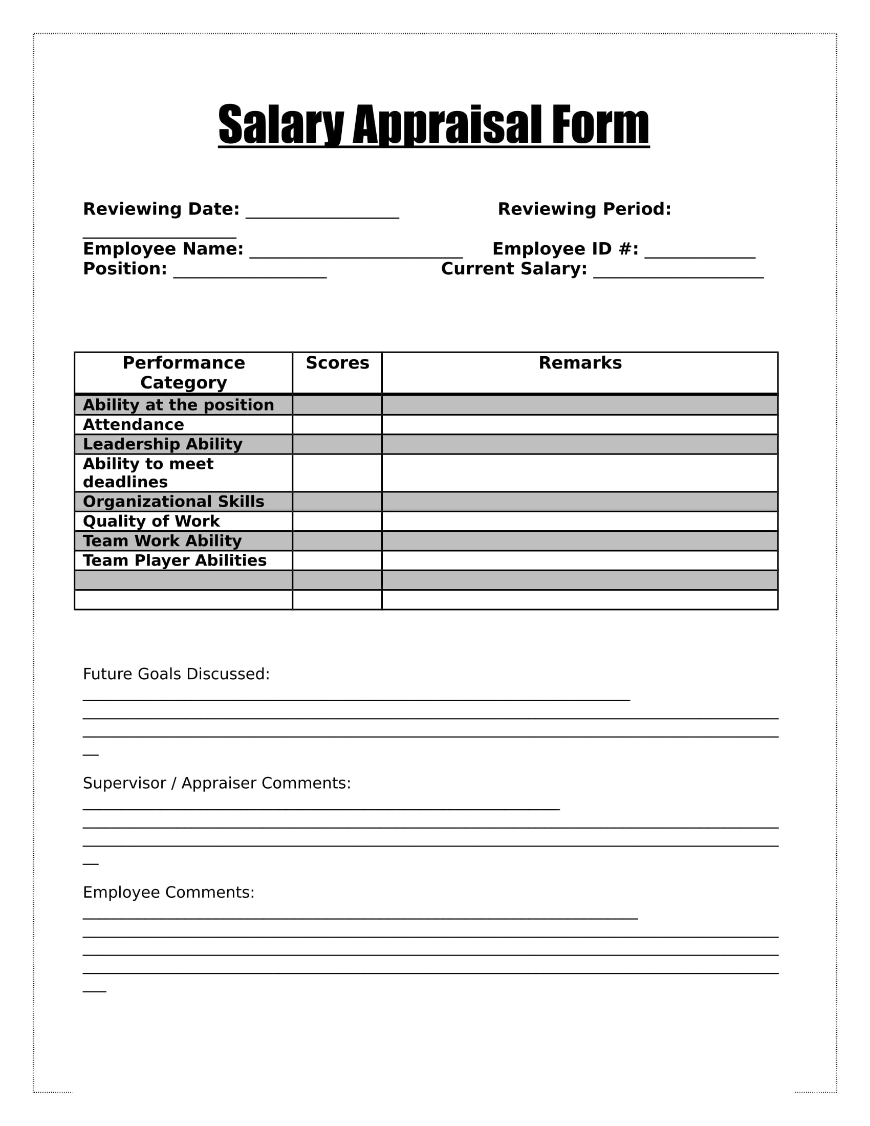 Salary Evaluation Form Template