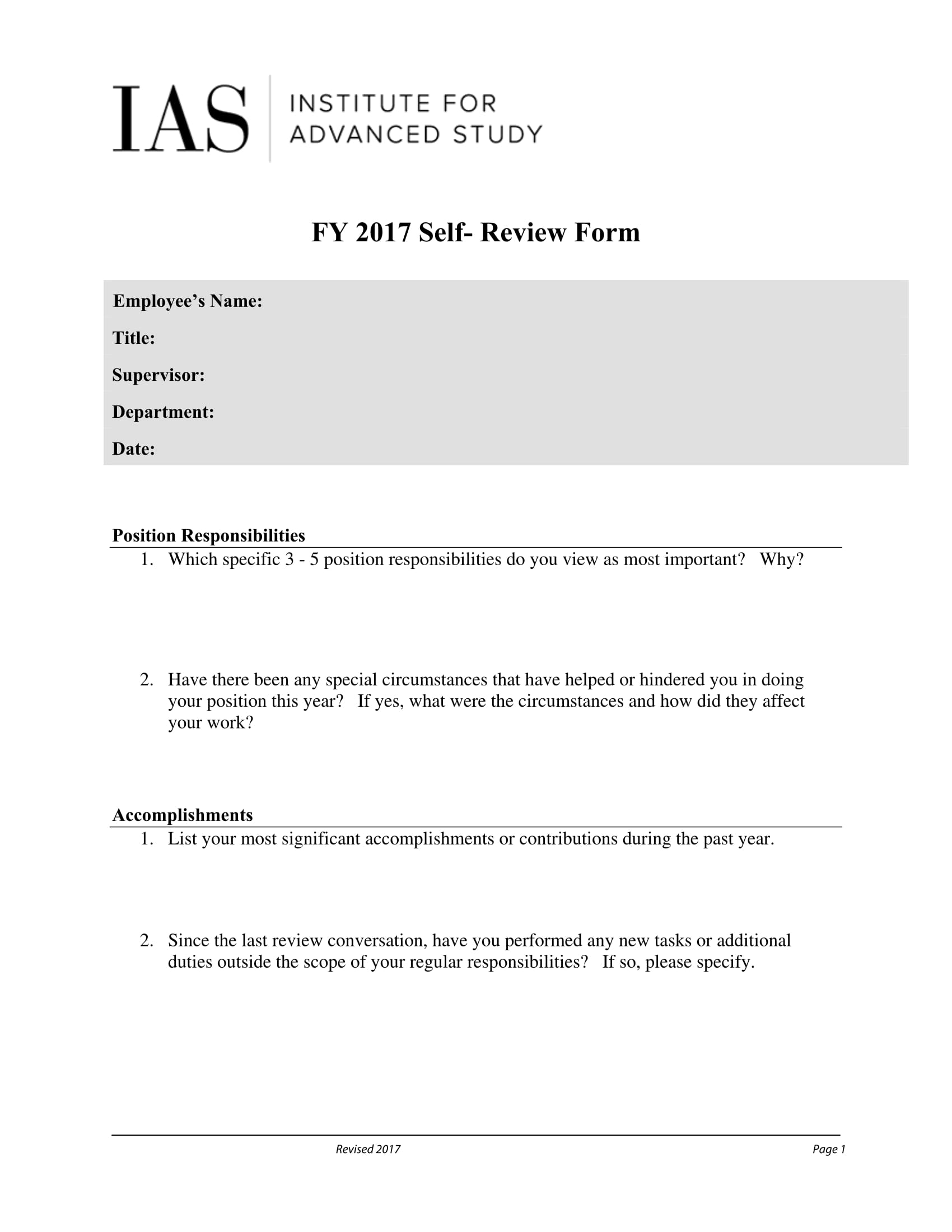 simple self review form 1