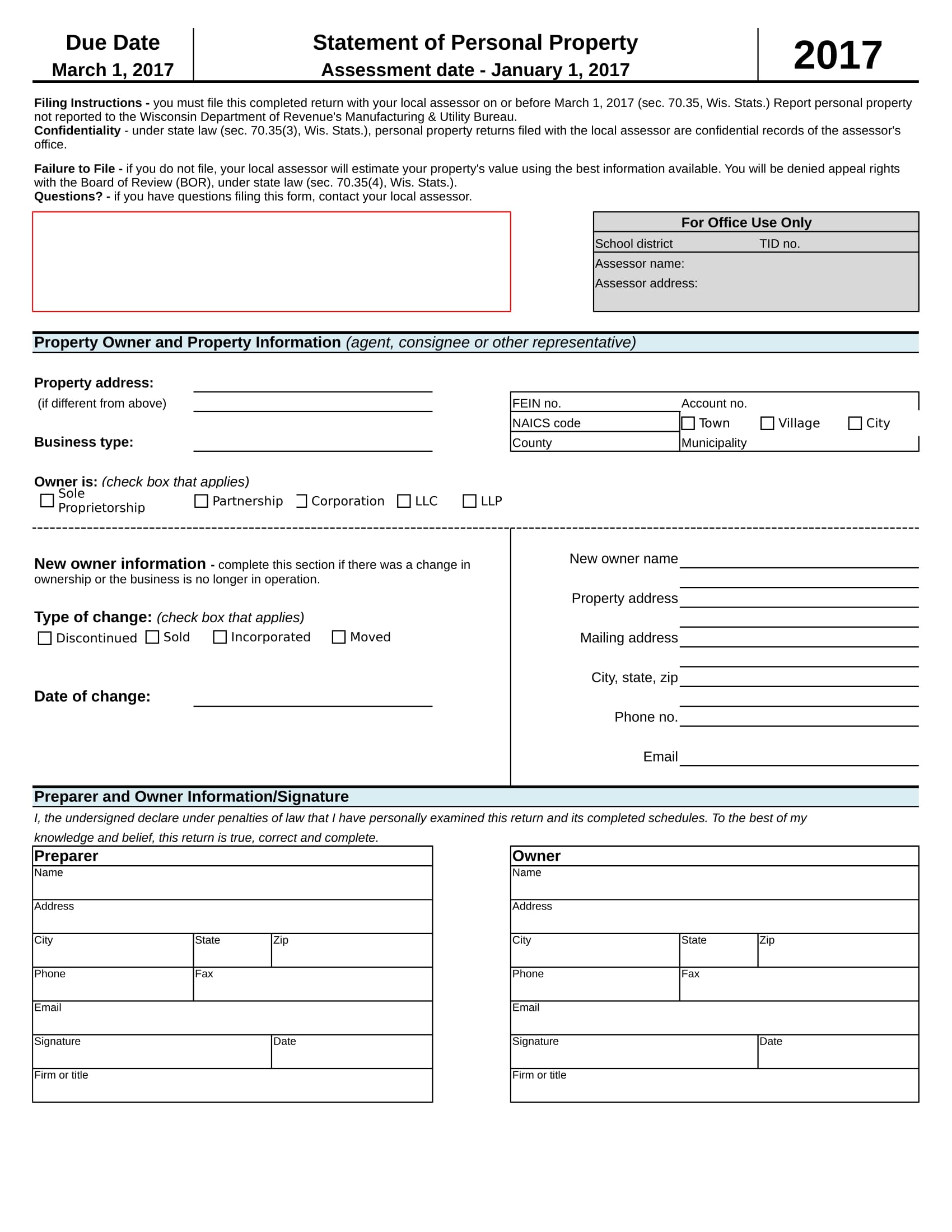 statement of personal property form 1