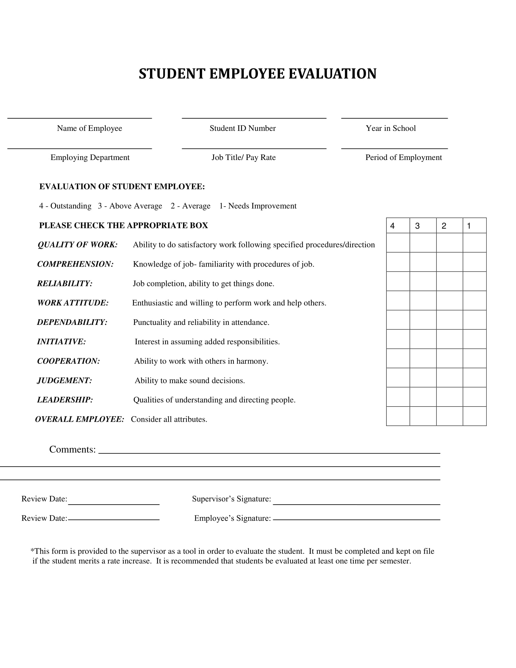 student employee evaluation form 1